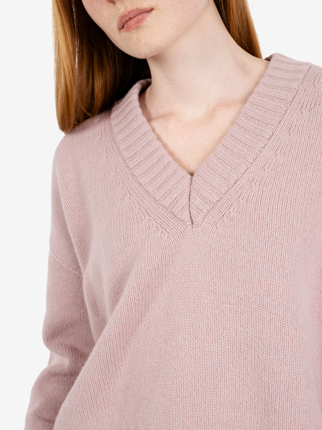 Maglione scollo V rosa antico