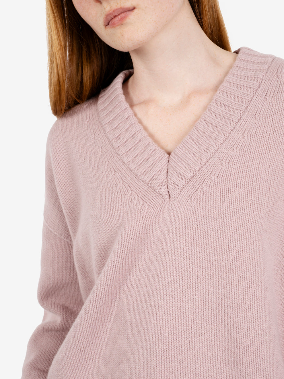 Maglione scollo V rosa antico