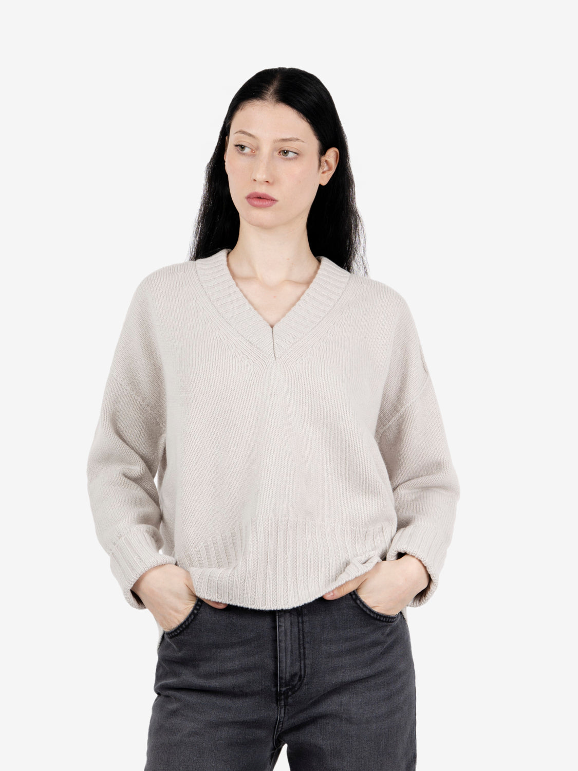 Maglione scollo V stucco