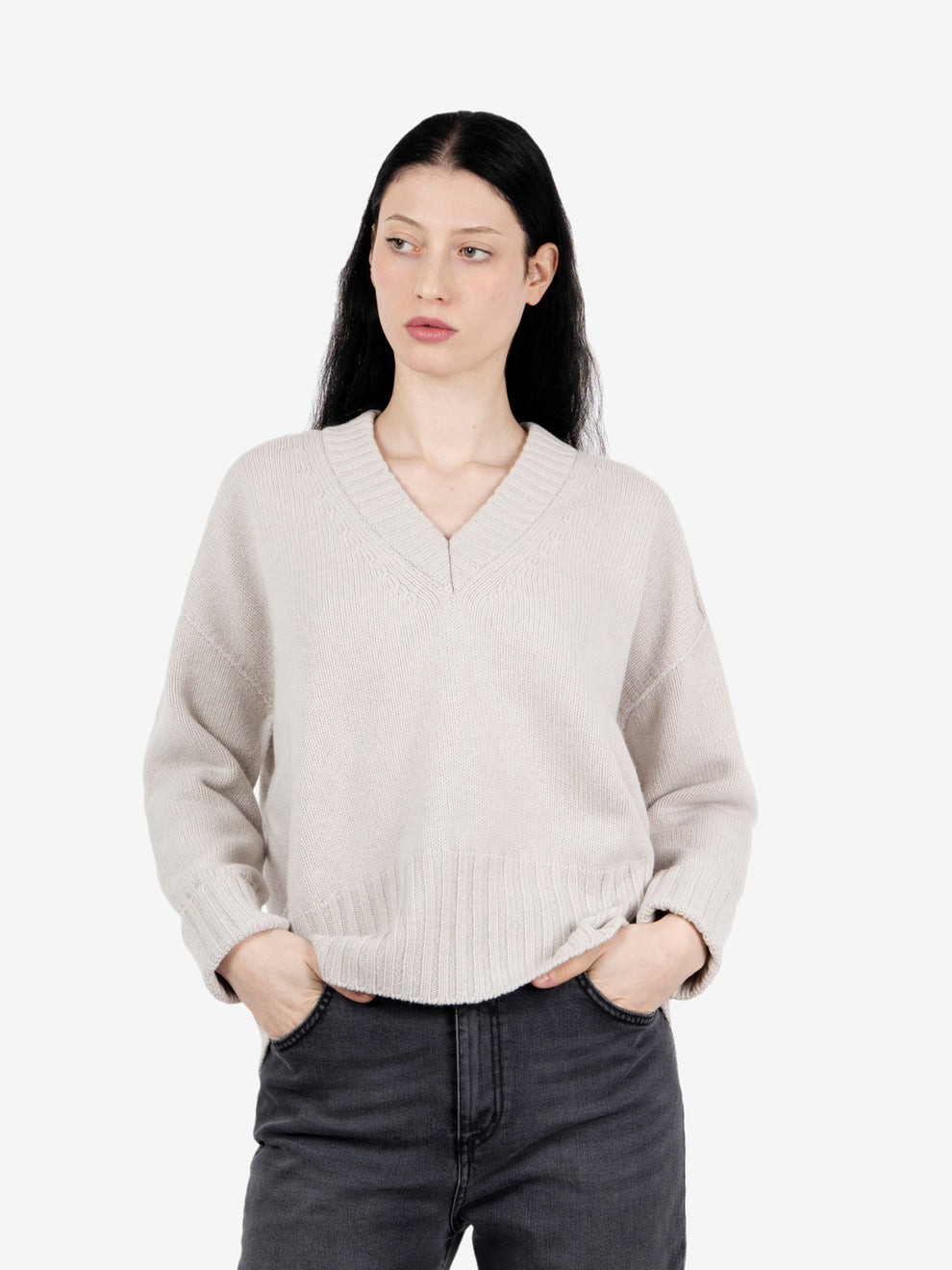 Maglione scollo V stucco