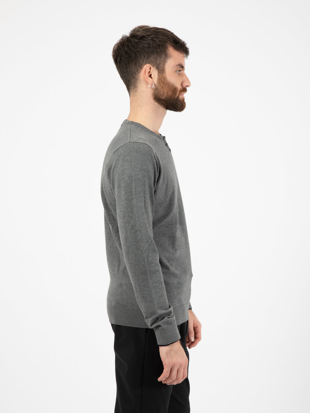 Maglione serafino con bottoni girgio / blu