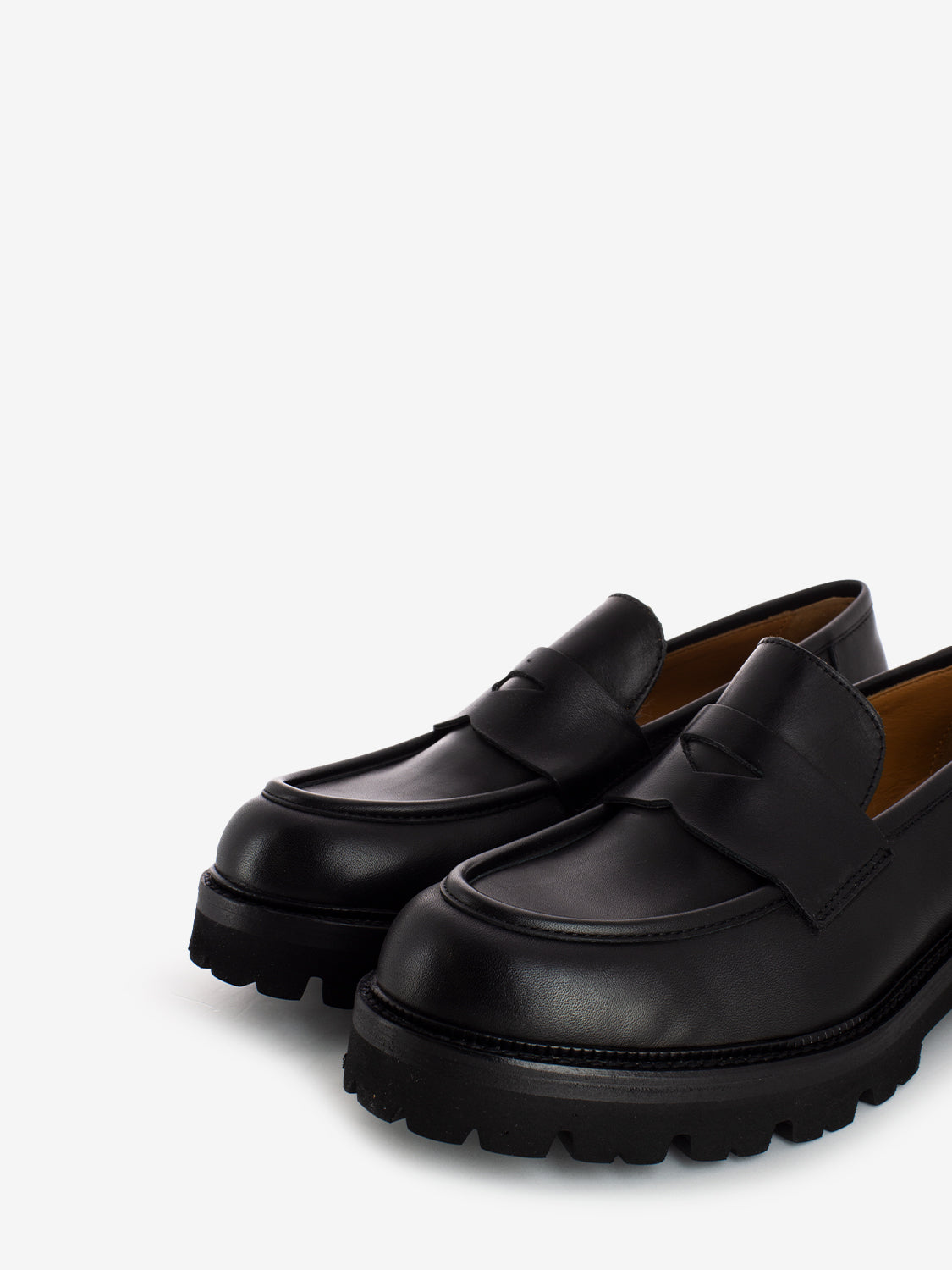 Black leather tank moccasins