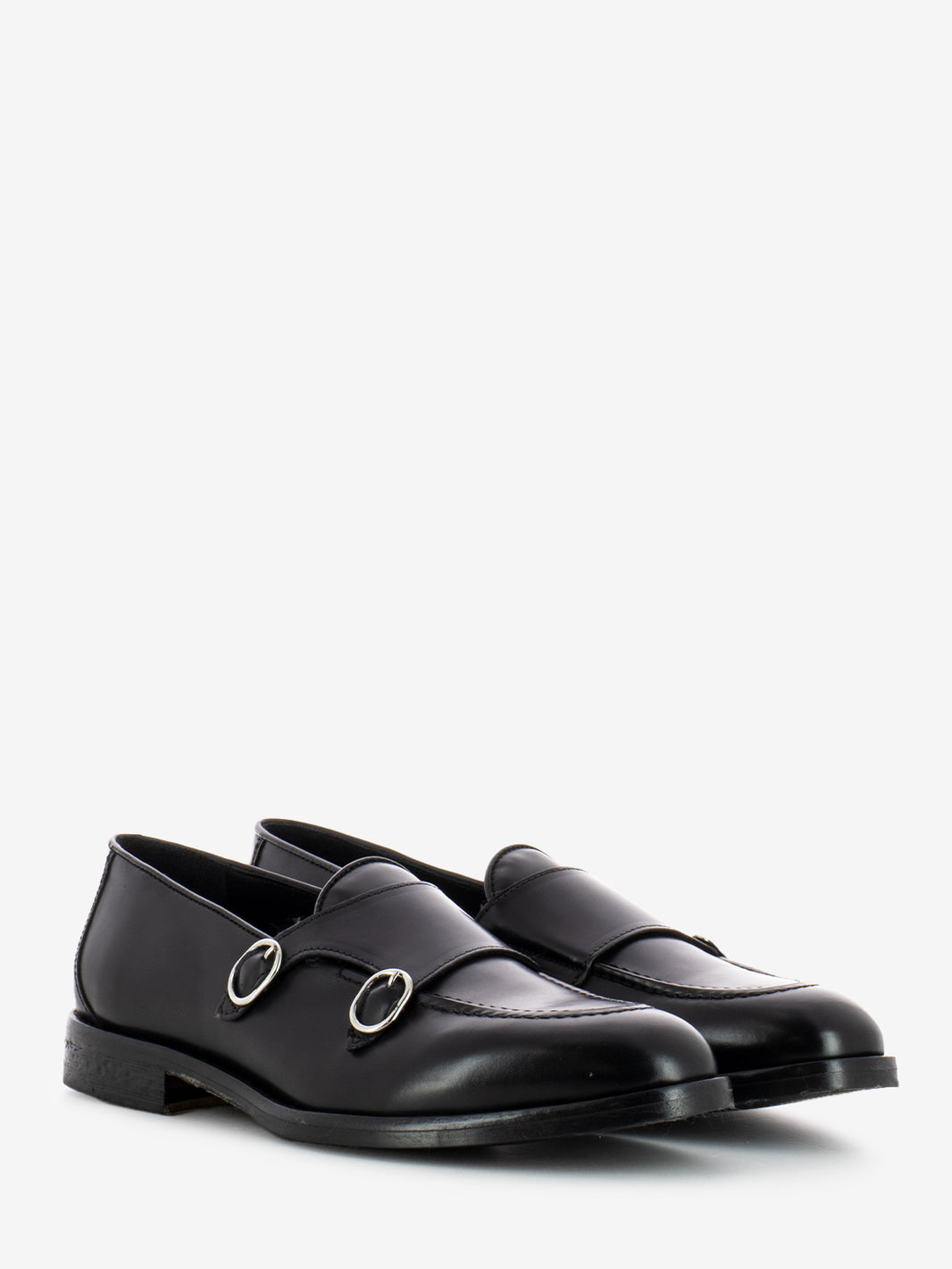 Black Leather Double Buckle Loafers