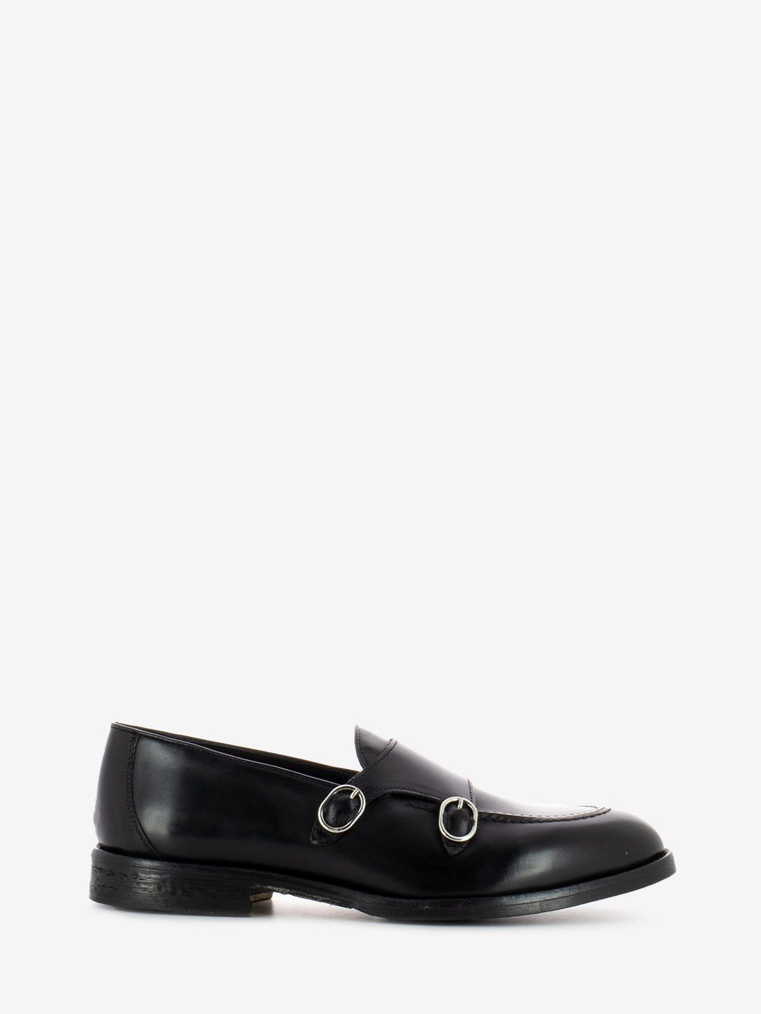 Black Leather Double Buckle Loafers