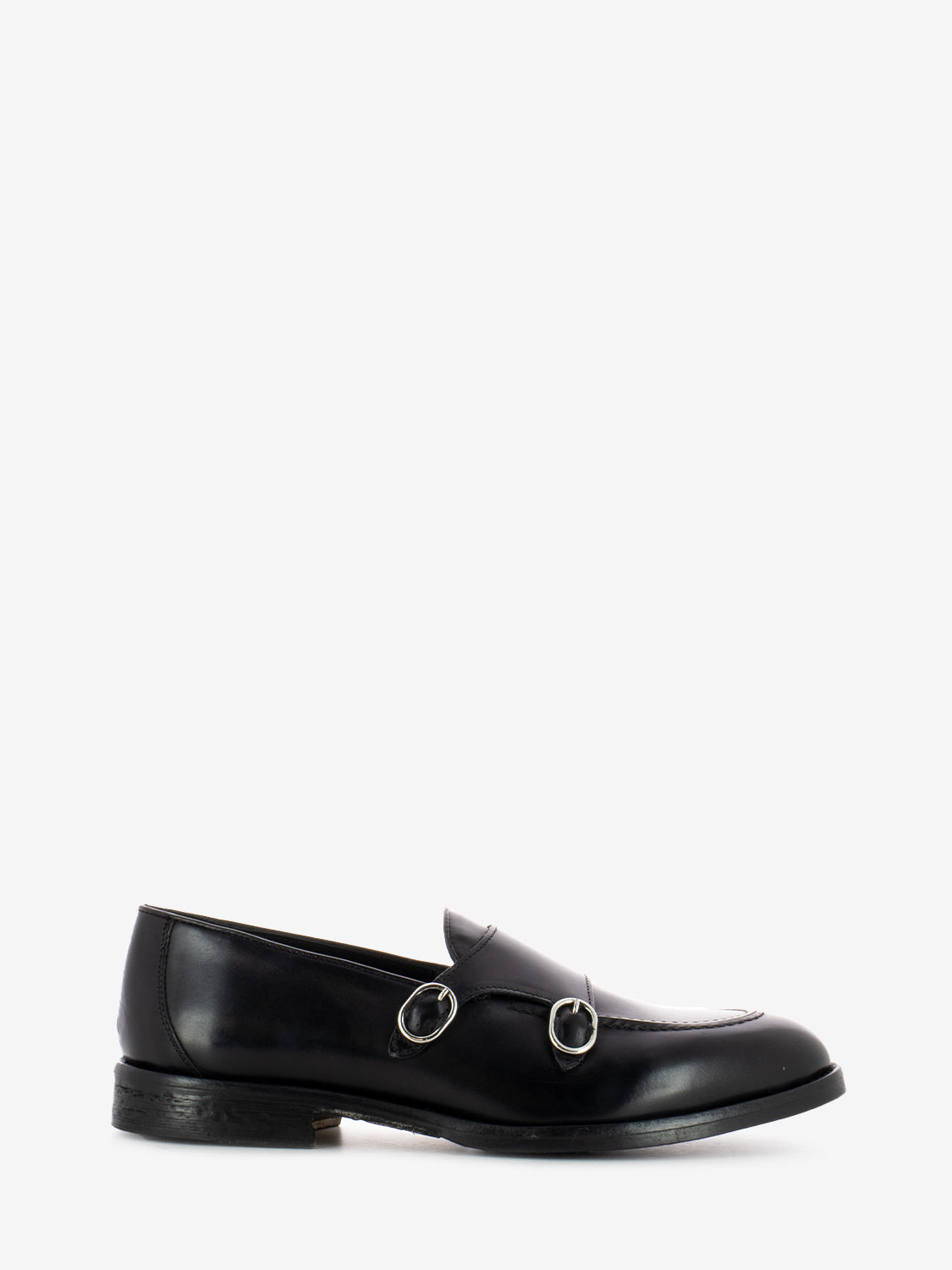 Black Leather Double Buckle Loafers