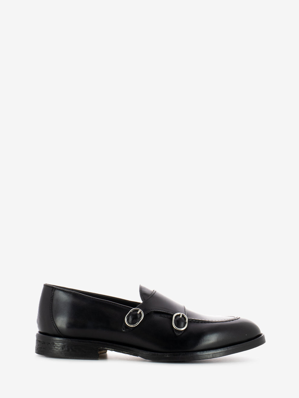 Black Leather Double Buckle Loafers