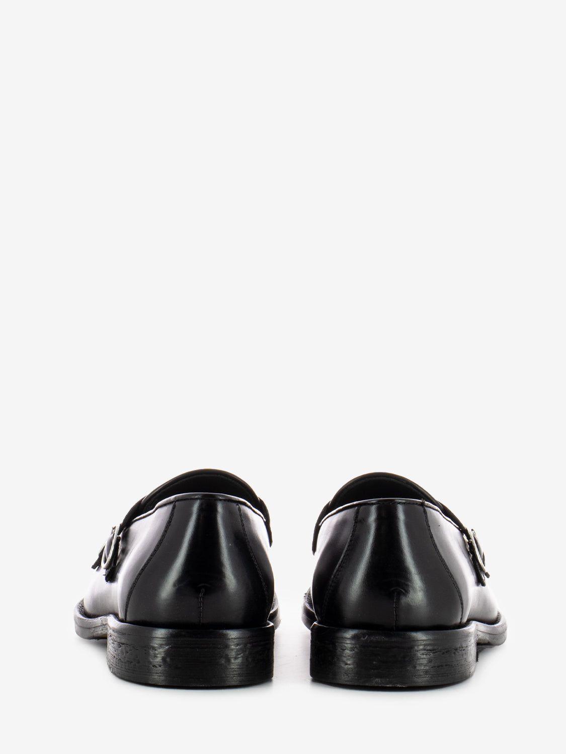 Black Leather Double Buckle Loafers