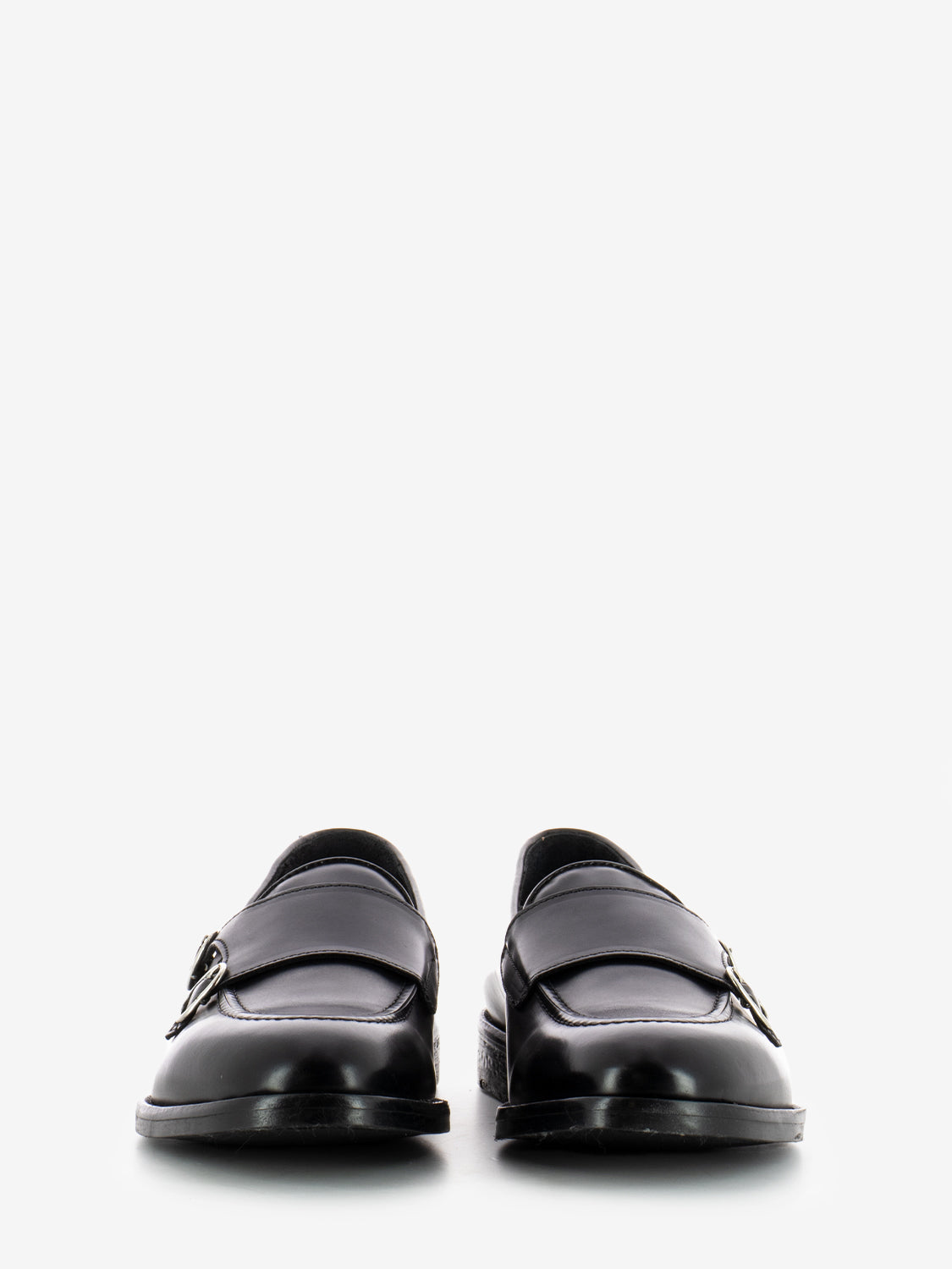 Black Leather Double Buckle Loafers