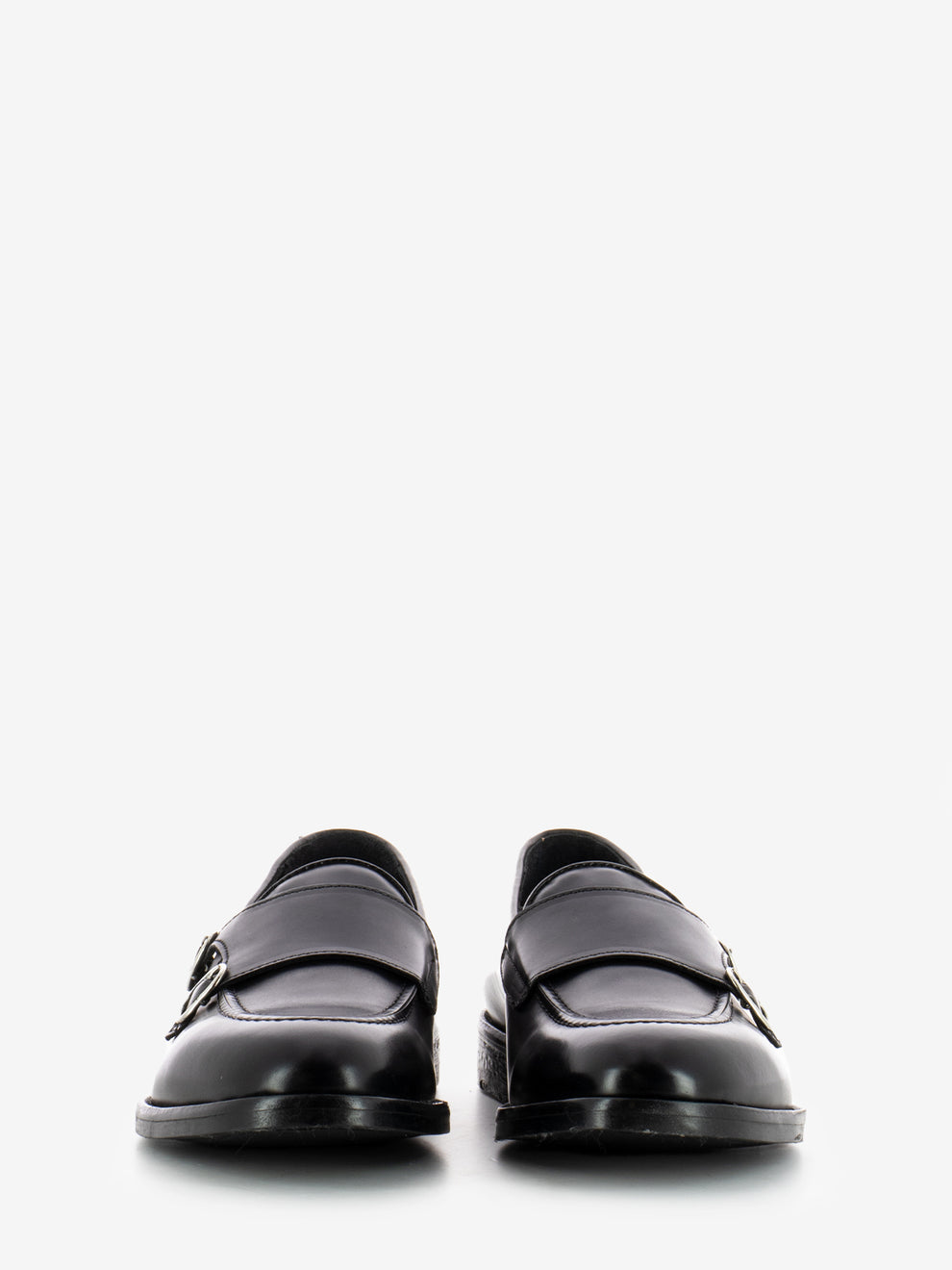 Black Leather Double Buckle Loafers