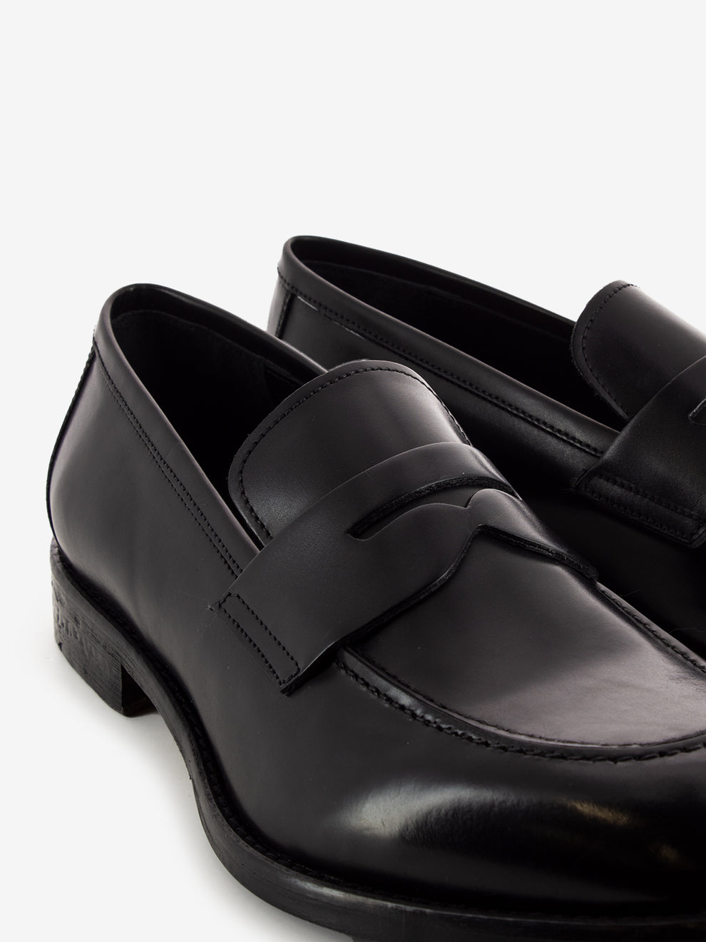 Black Leather Penny Band Loafers