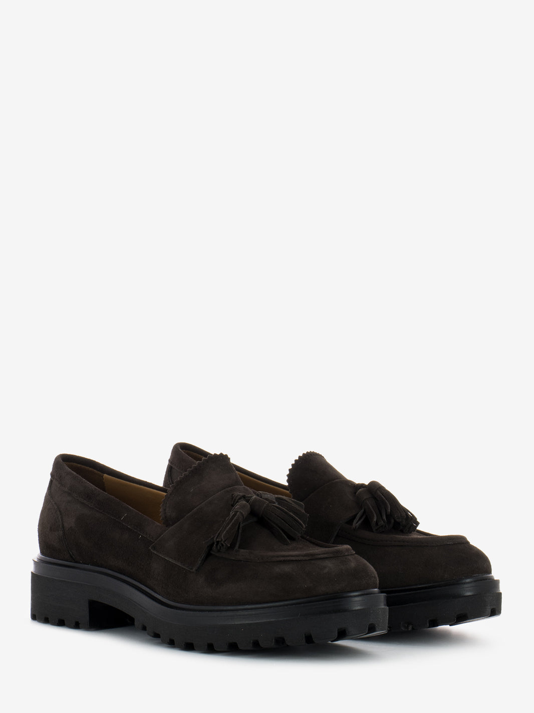 Moccasins with tassels in dark brown suede