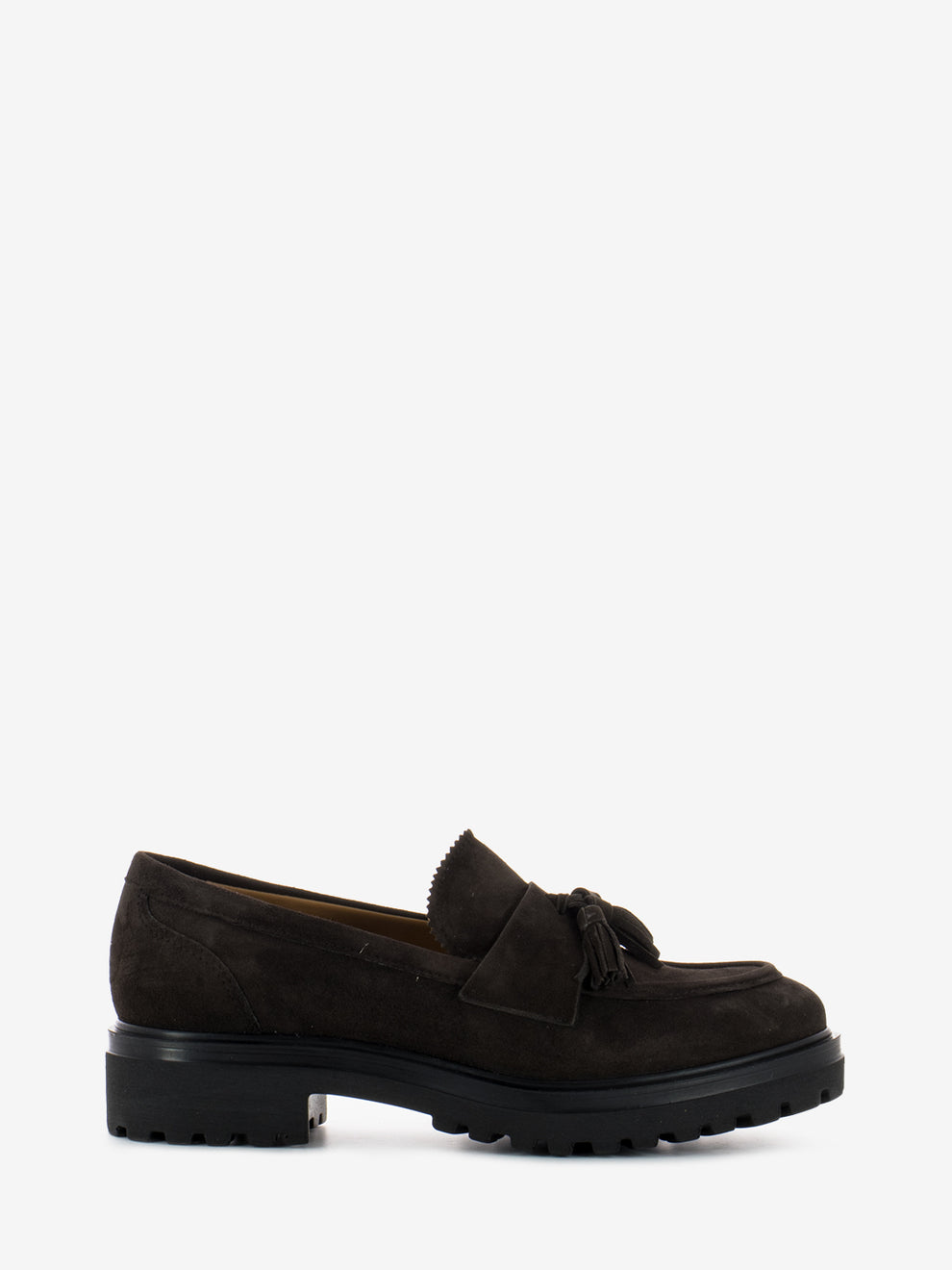 Moccasins with tassels in dark brown suede