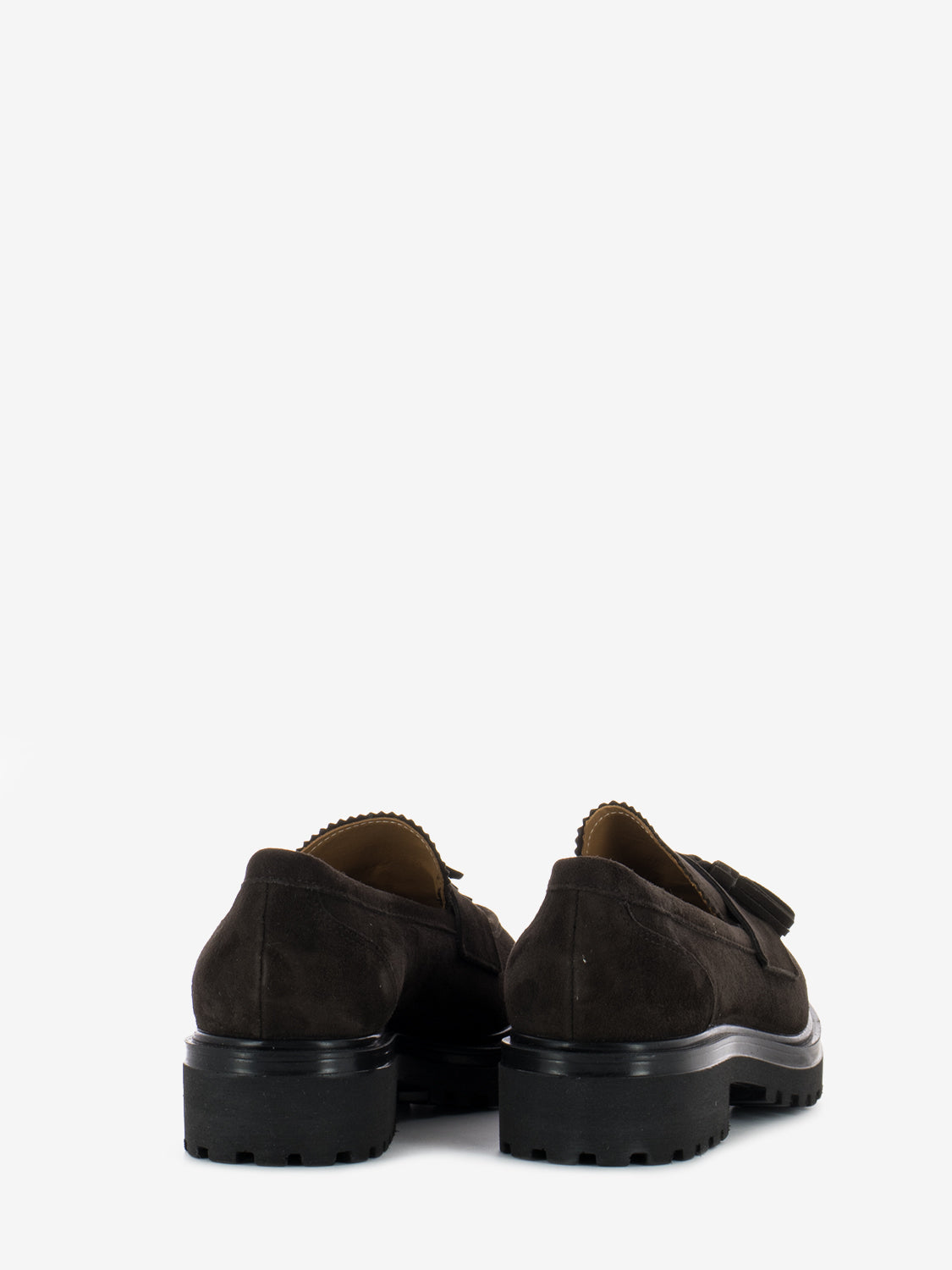 Moccasins with tassels in dark brown suede