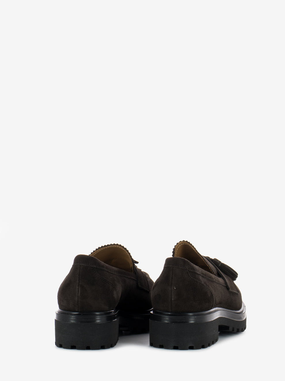 Moccasins with tassels in dark brown suede
