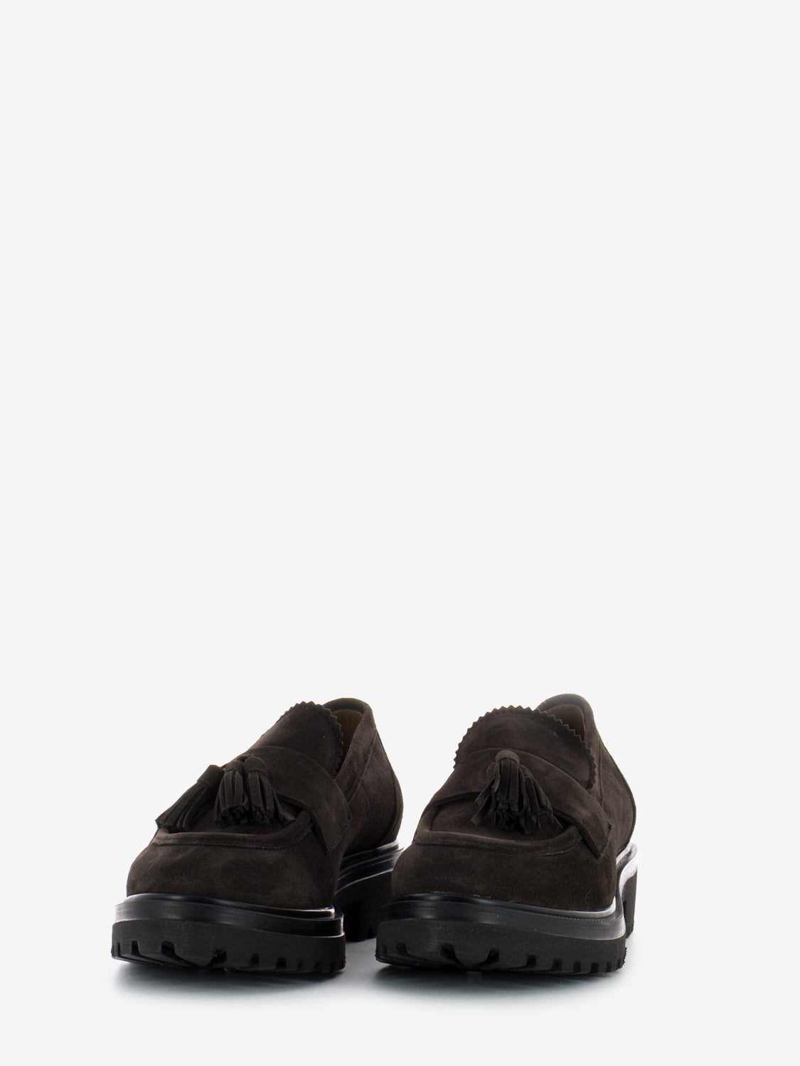 Moccasins with tassels in dark brown suede