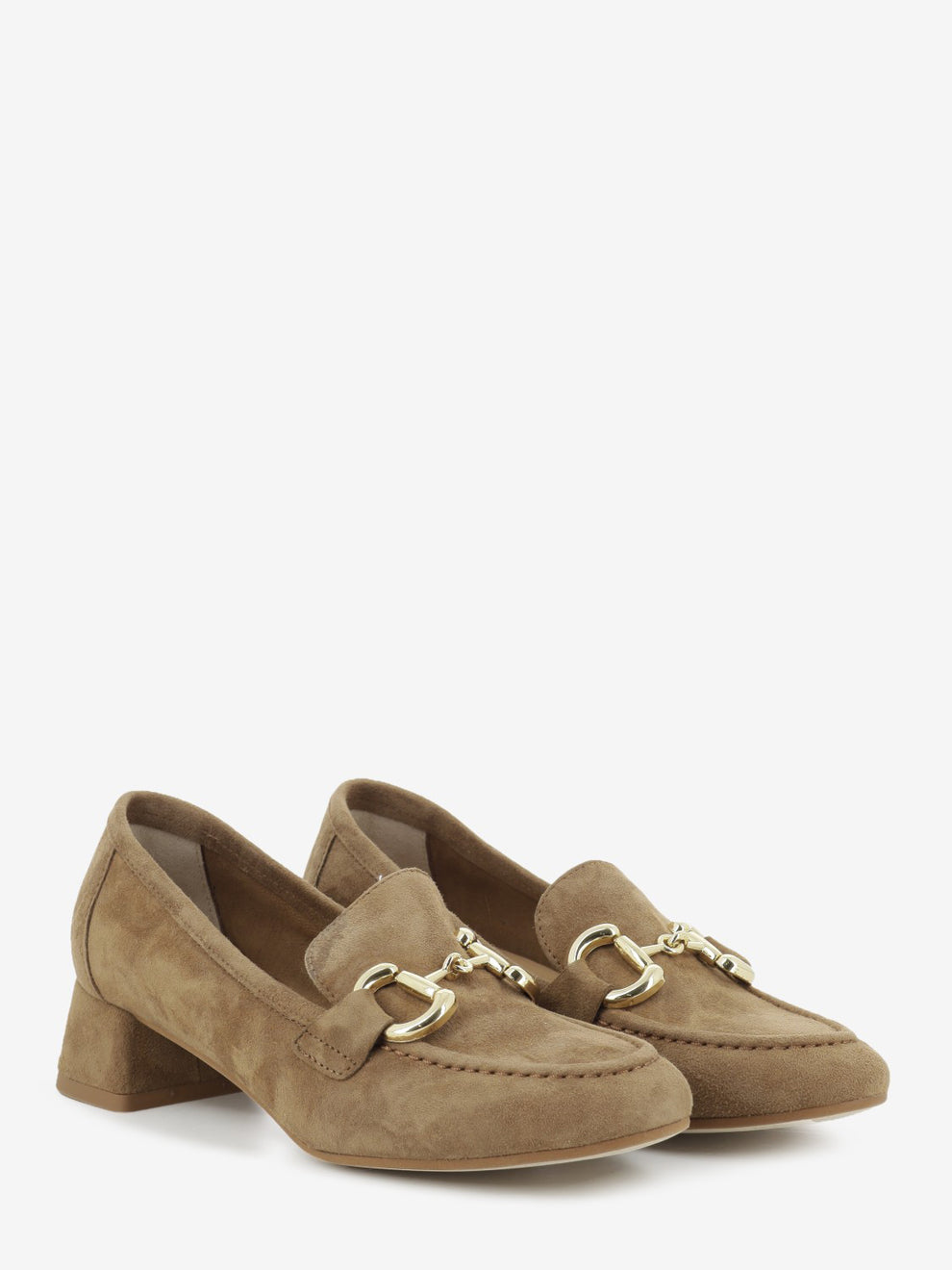 Mocassini con tacco in suede sella