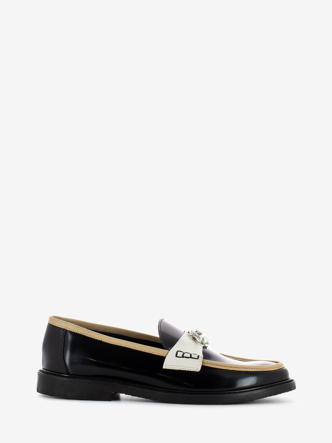 Black / Beige / Cream Bee Leather Loafers