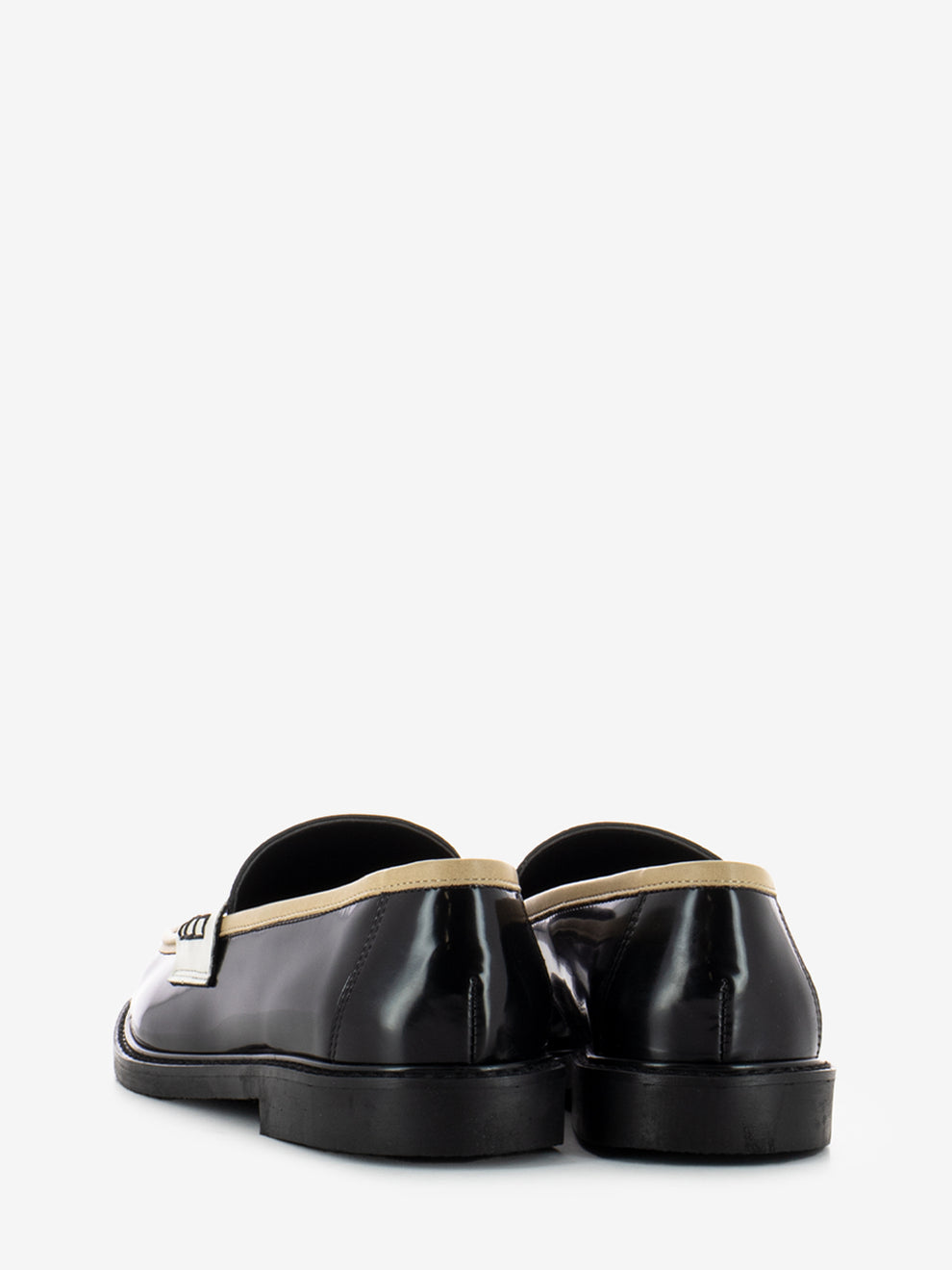 Black / Beige / Cream Bee Leather Loafers