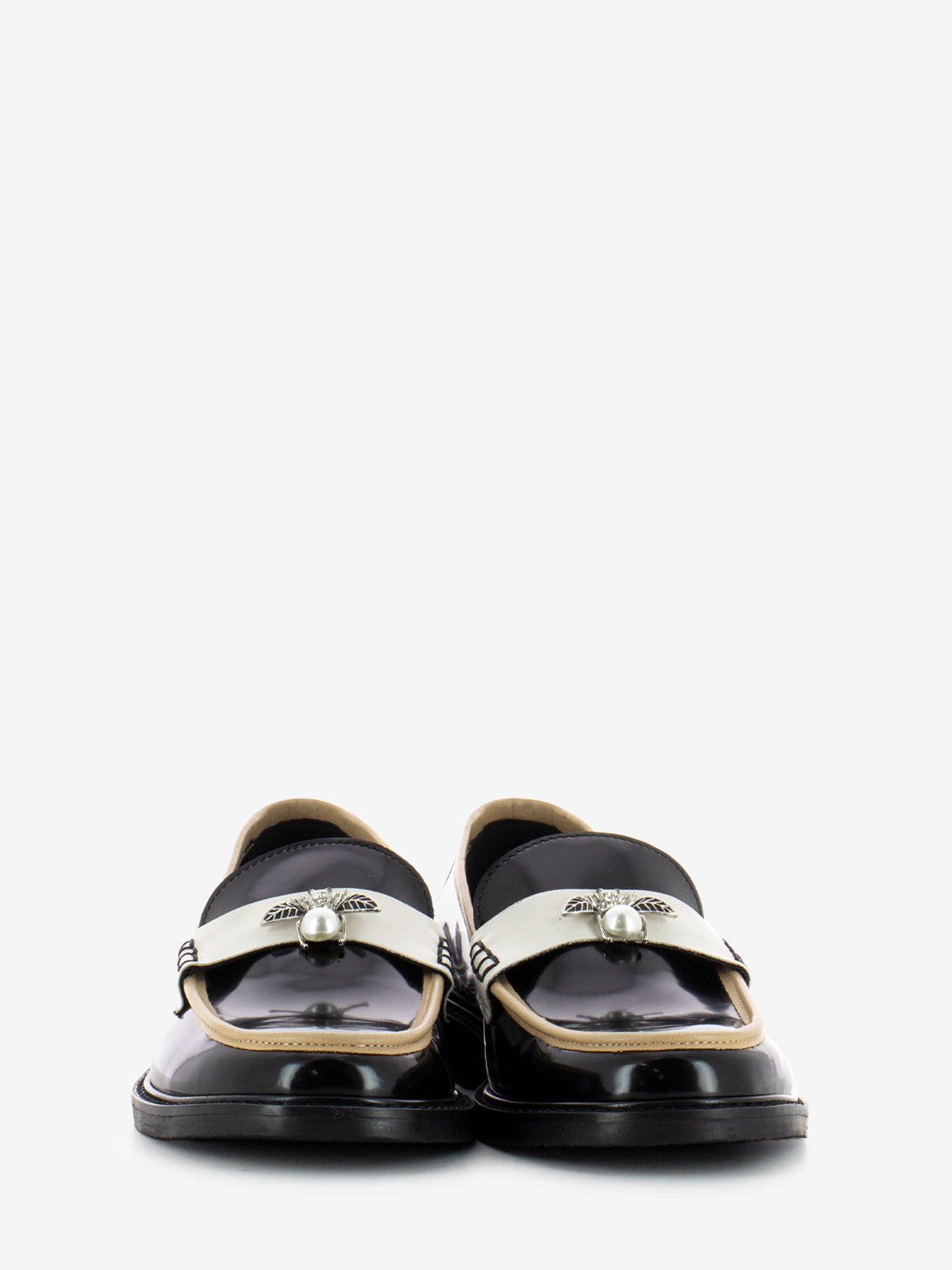 Black / Beige / Cream Bee Leather Loafers
