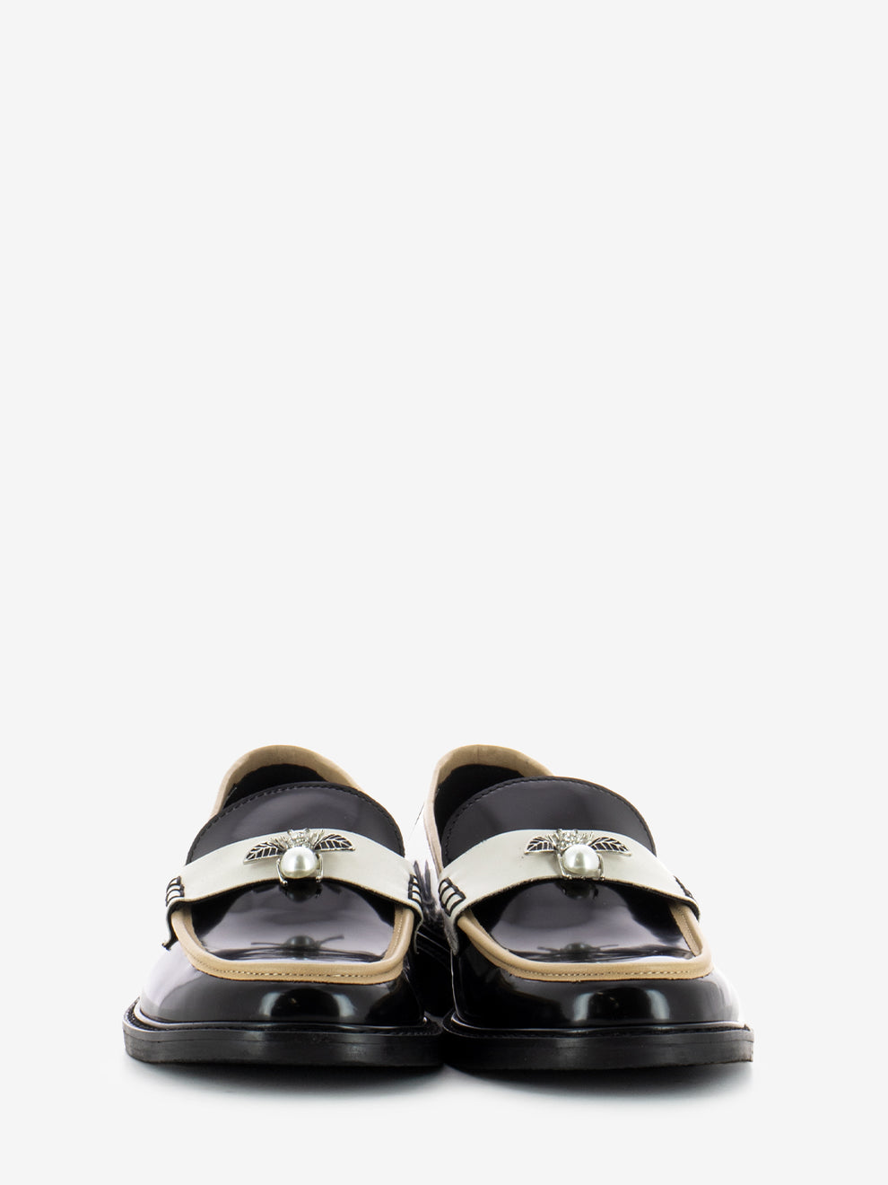 Black / Beige / Cream Bee Leather Loafers
