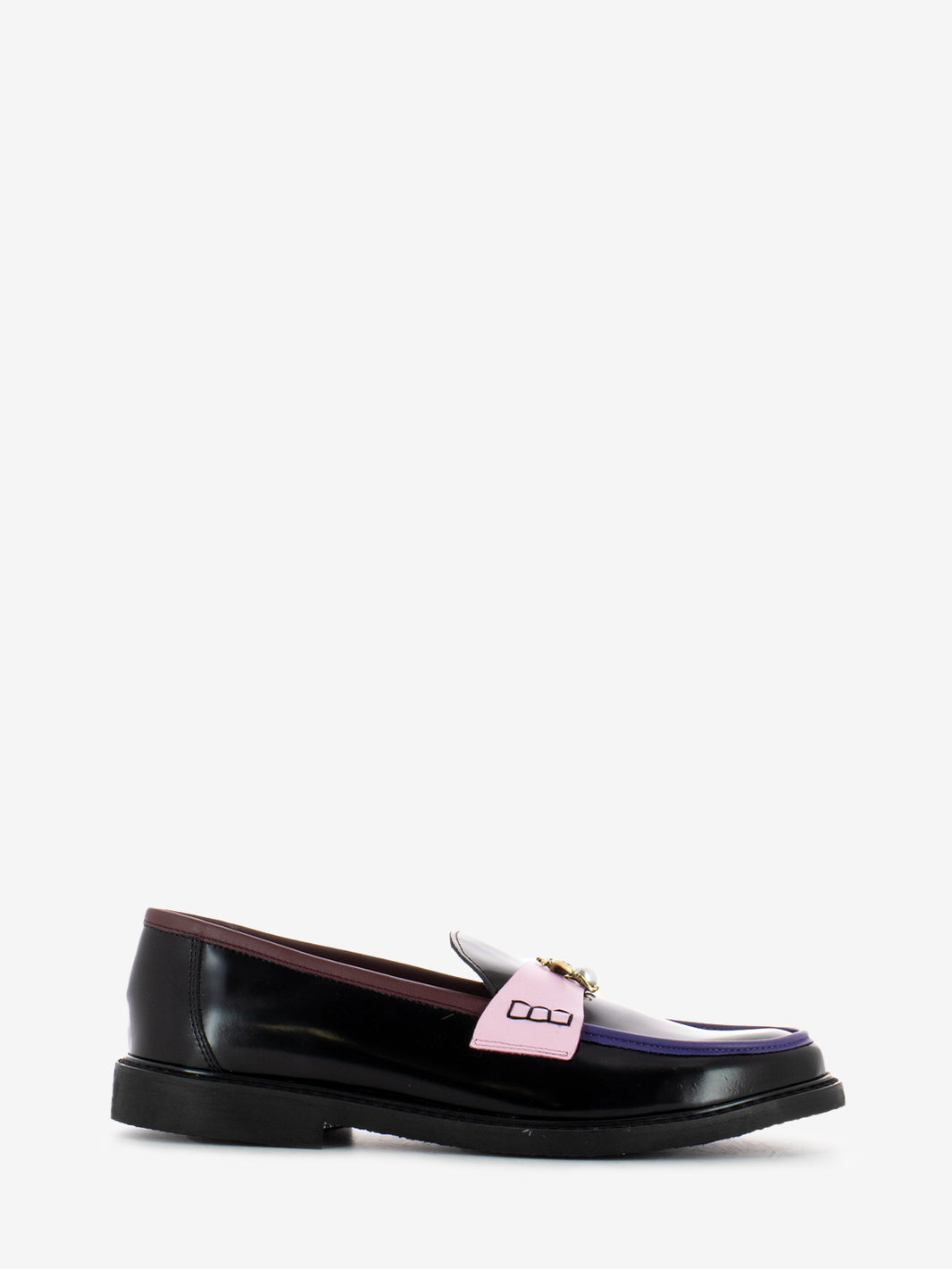 Mocassini in pelle con ape neri / rosa / viola