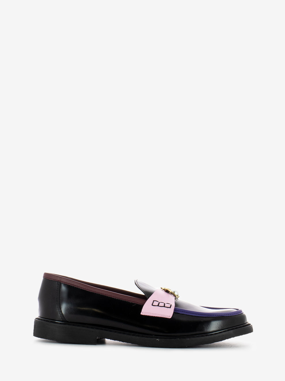 Mocassini in pelle con ape neri / rosa / viola