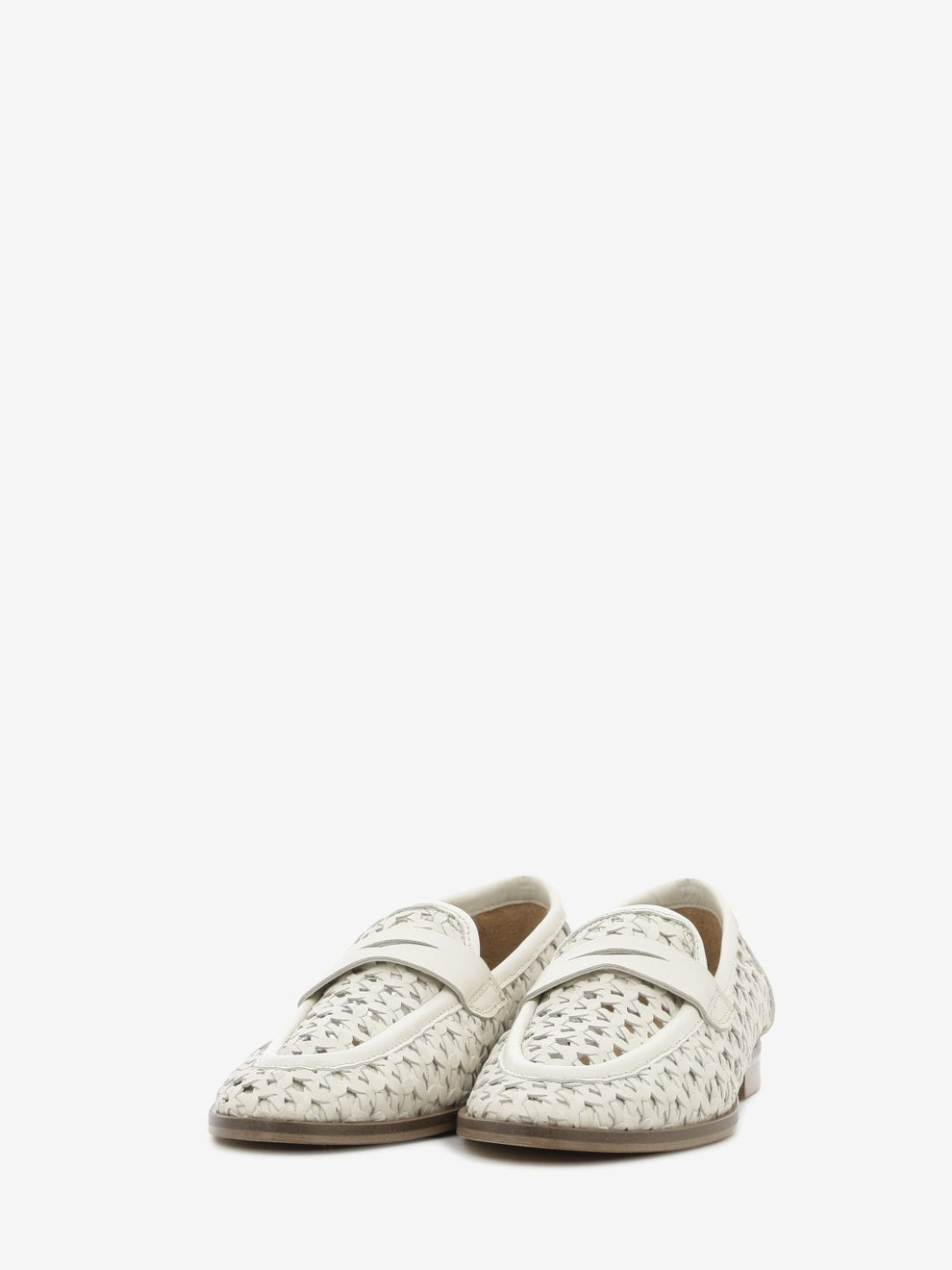 Mocassini in pelle intrecciata off white