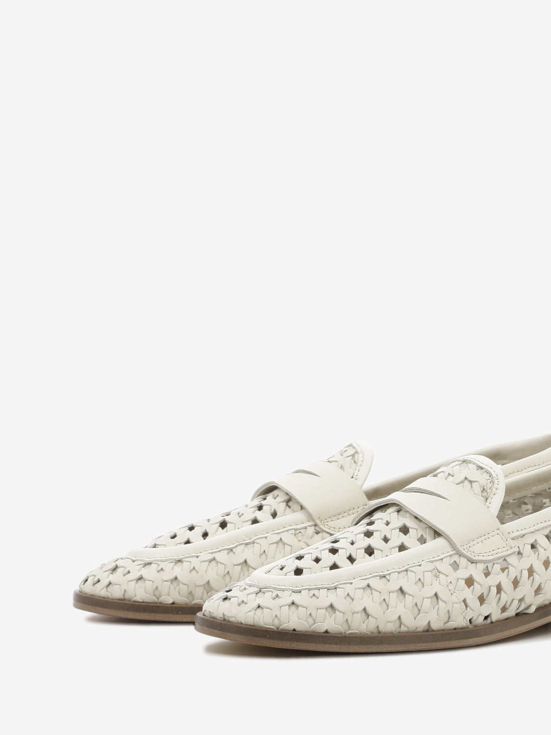 Mocassini in pelle intrecciata off white