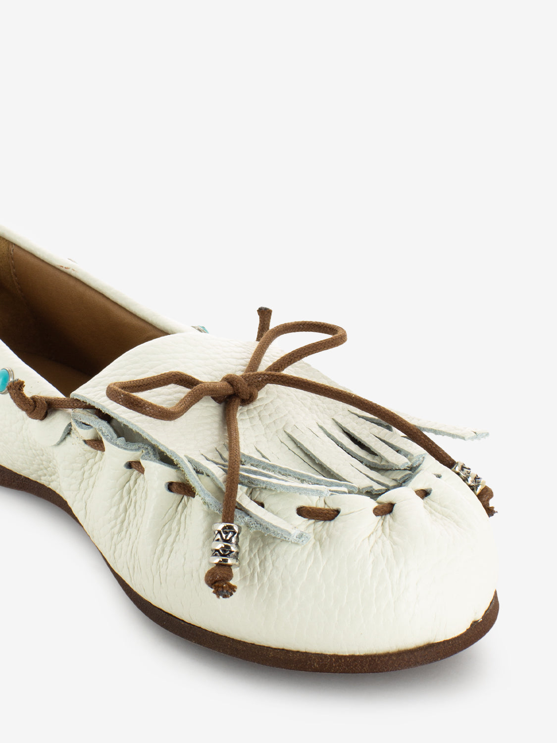 Mocassini in suede con frange bianco