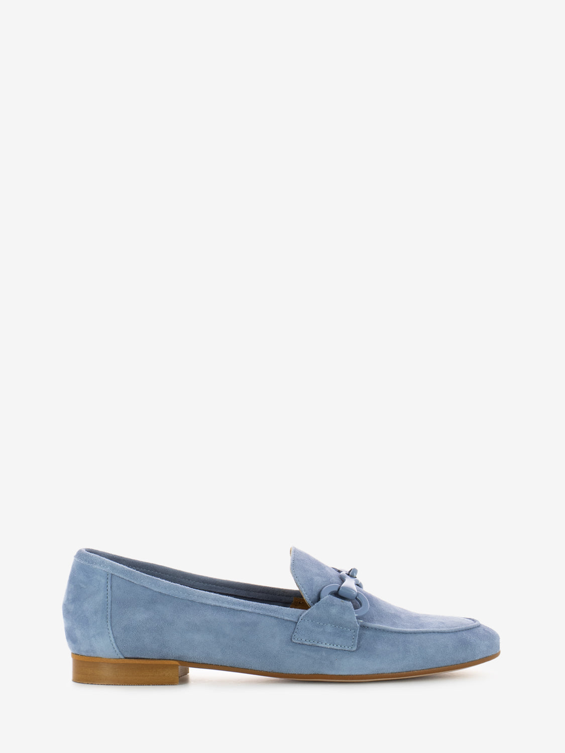 Mocassini in suede con morsetto azzurro