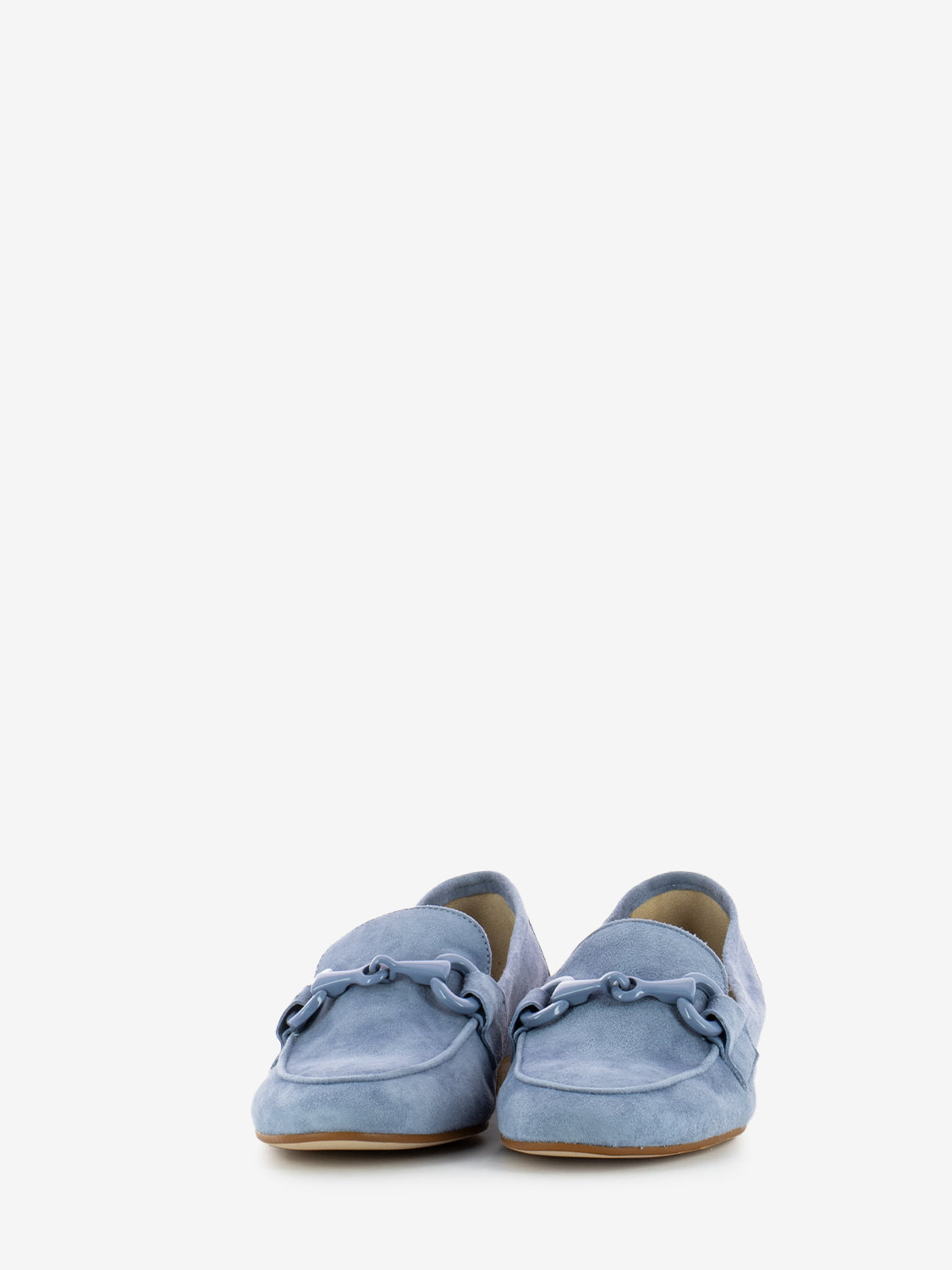 Mocassini in suede con morsetto azzurro