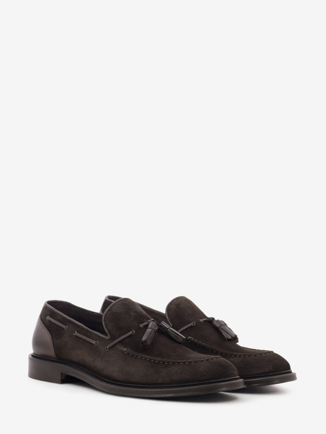 Brown suede loafers with tassels