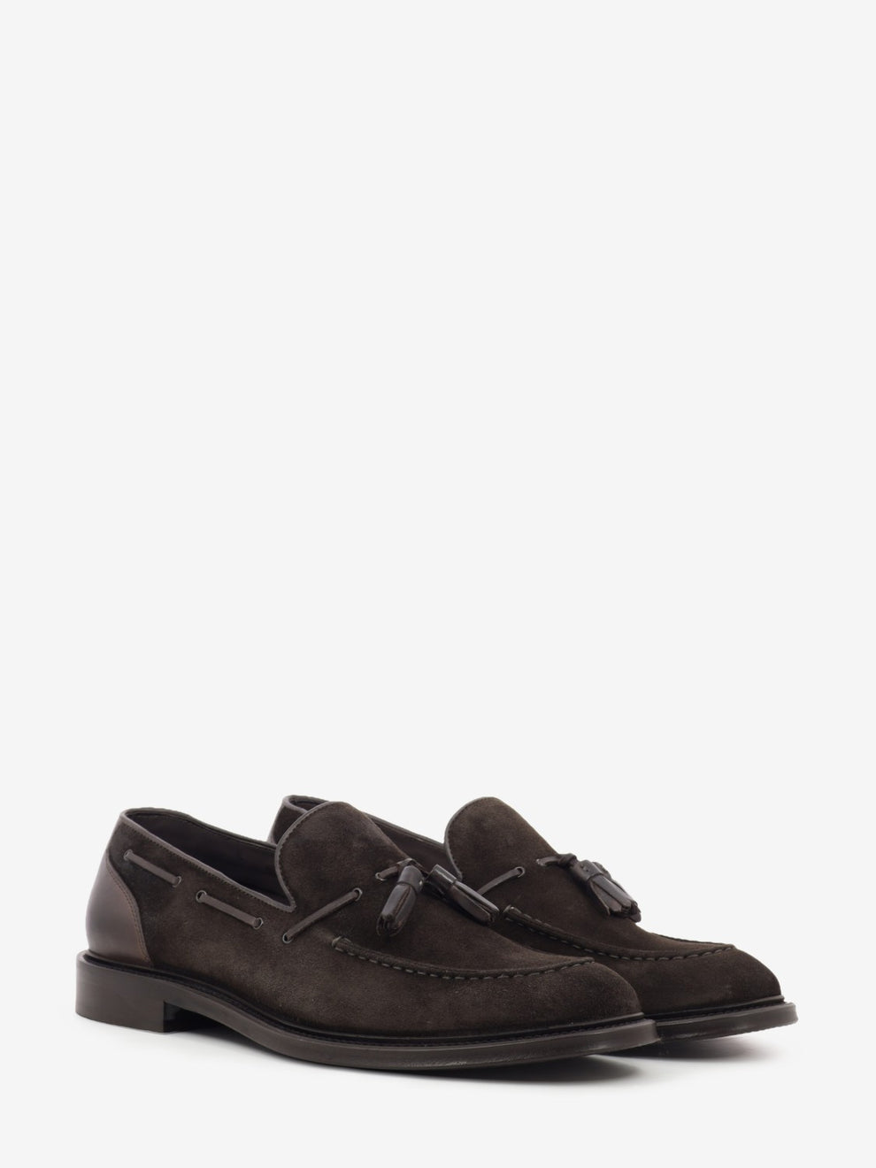 Brown suede loafers with tassels