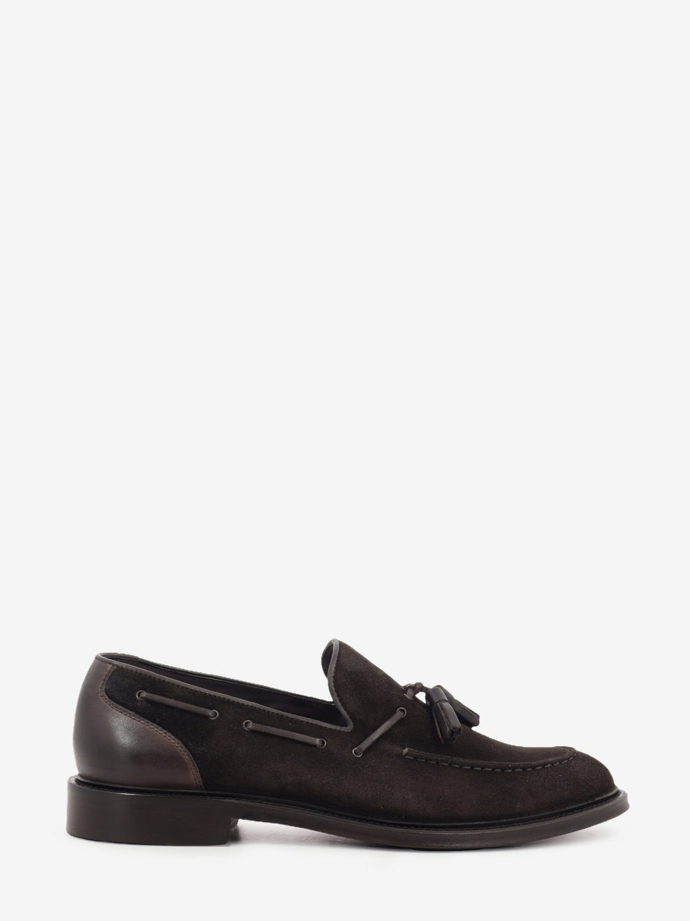 Brown suede loafers with tassels