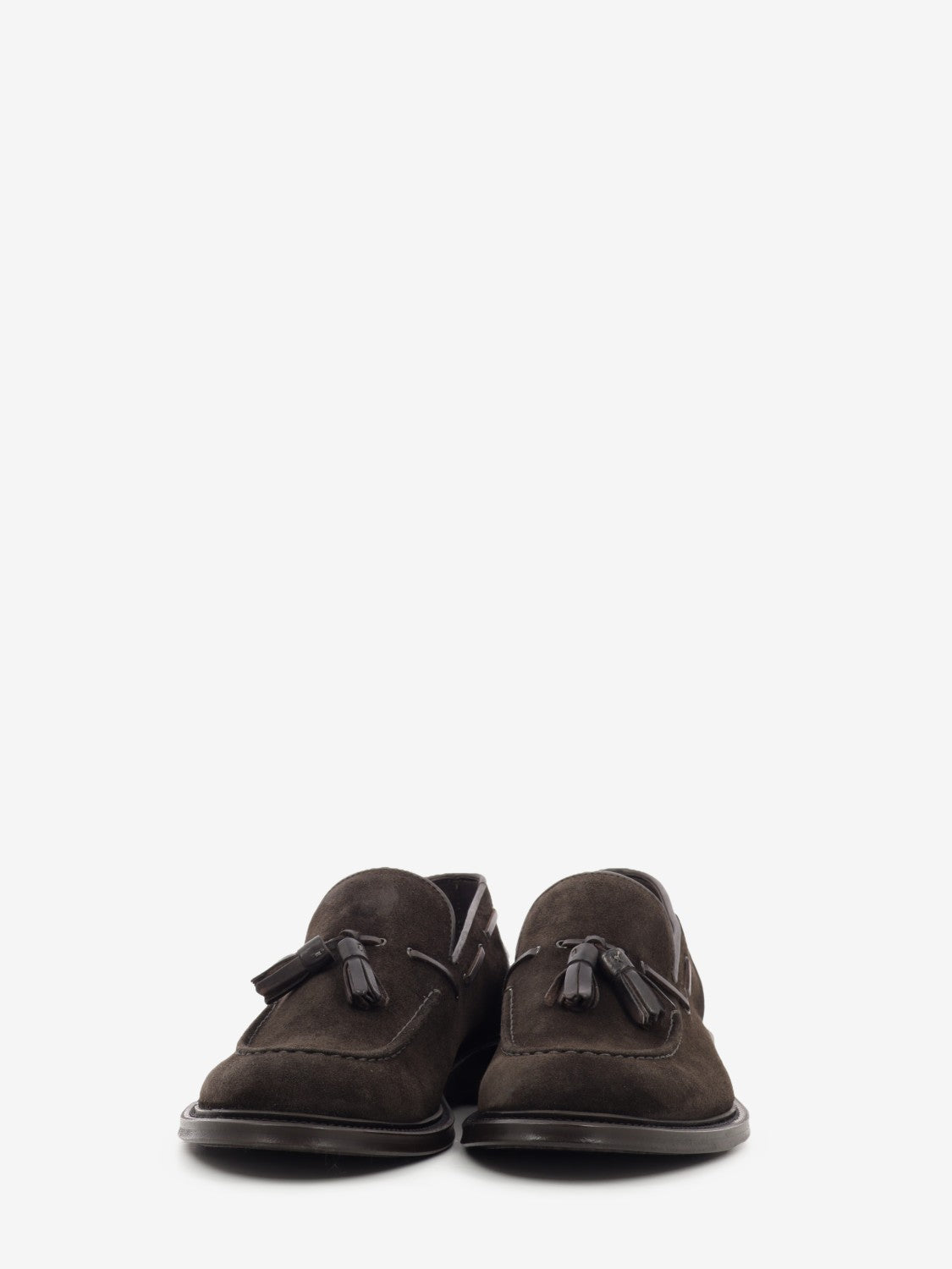 Brown suede loafers with tassels