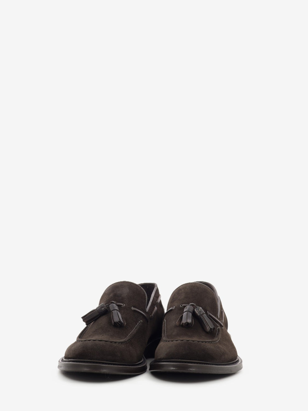 Brown suede loafers with tassels