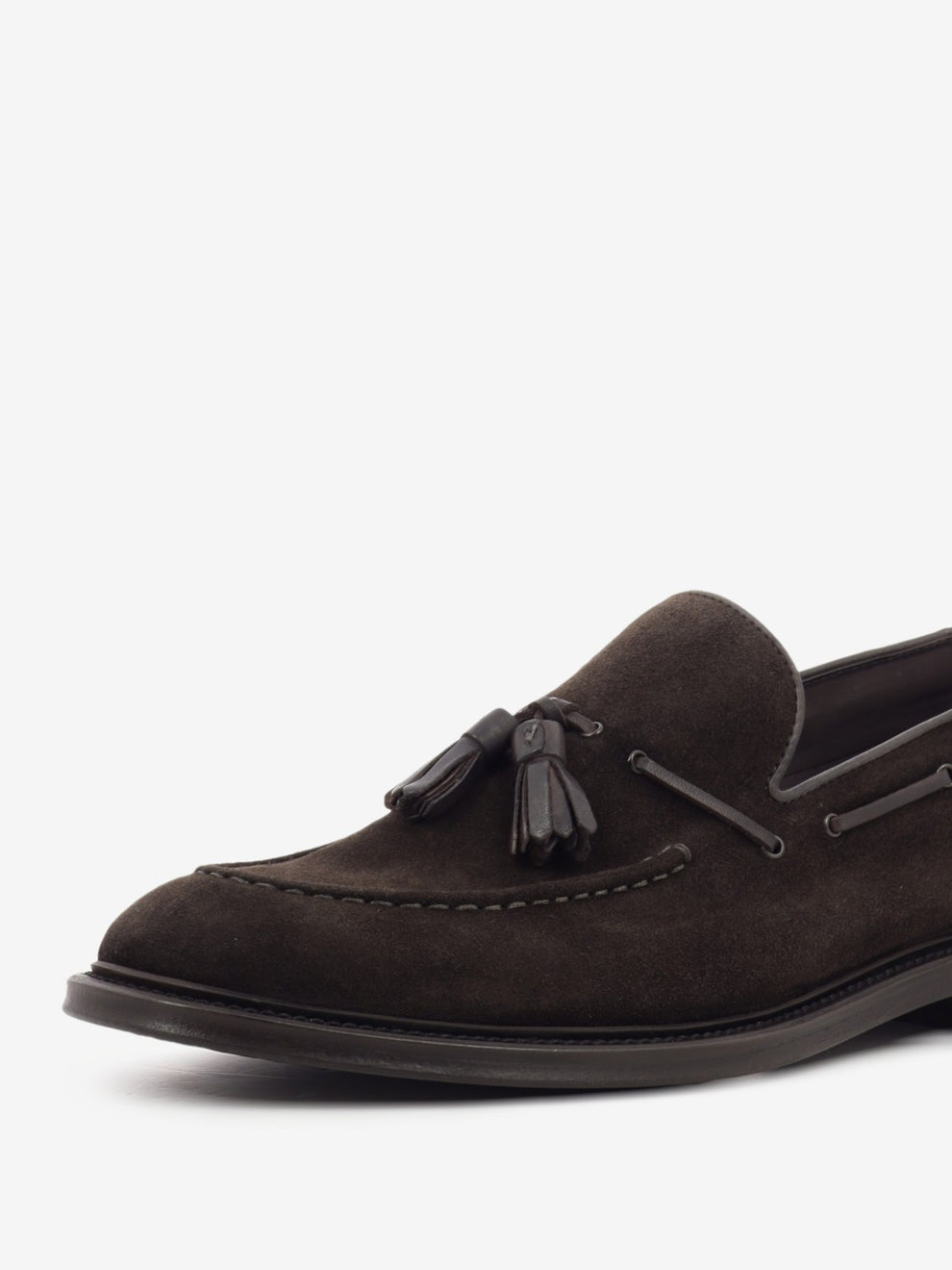 Brown suede loafers with tassels