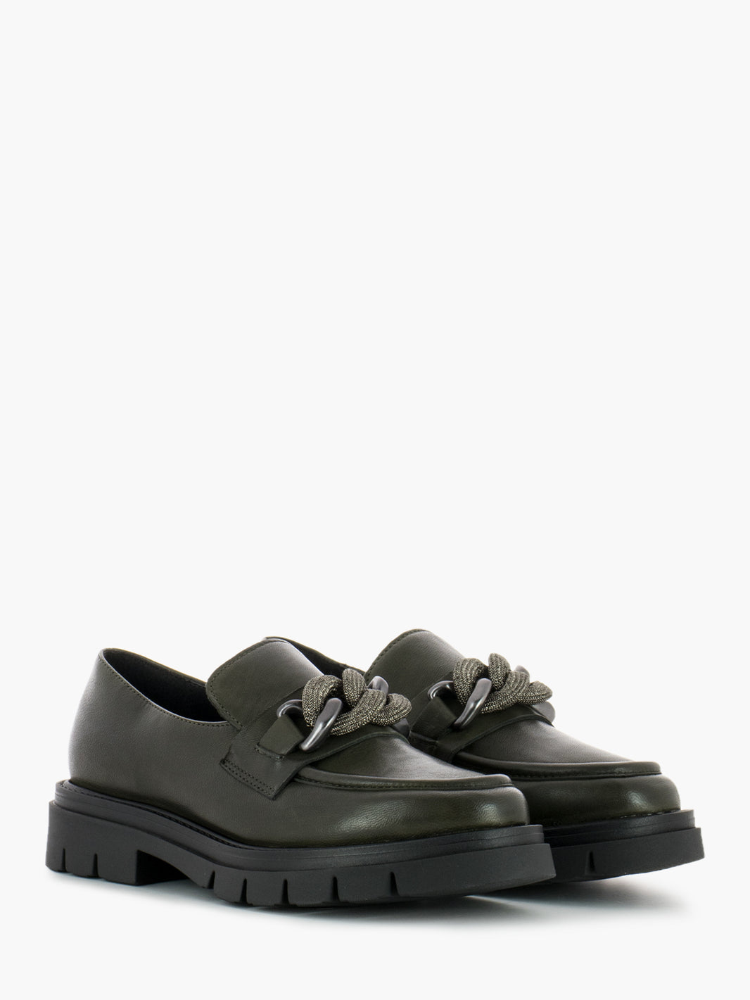 Leather moccasins with green clamp