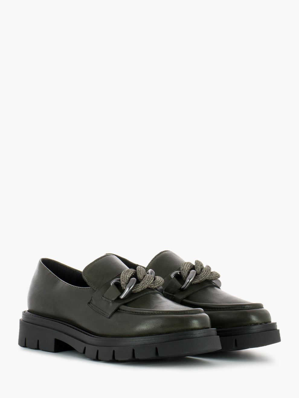 Leather moccasins with green clamp