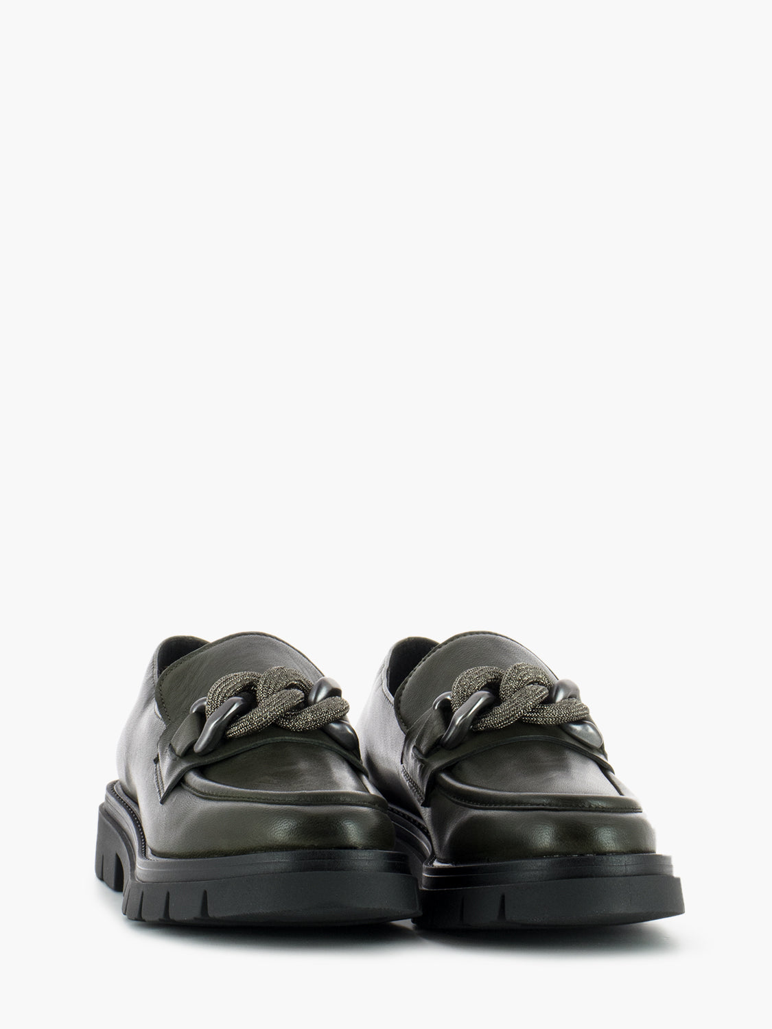 Leather moccasins with green clamp