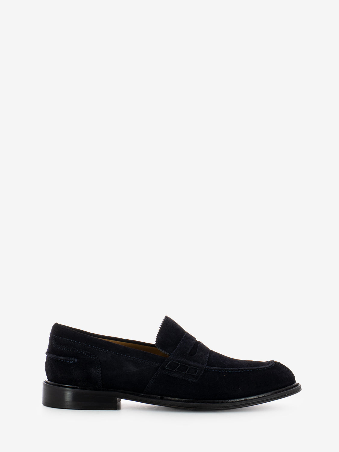 Blue suede penny loafers