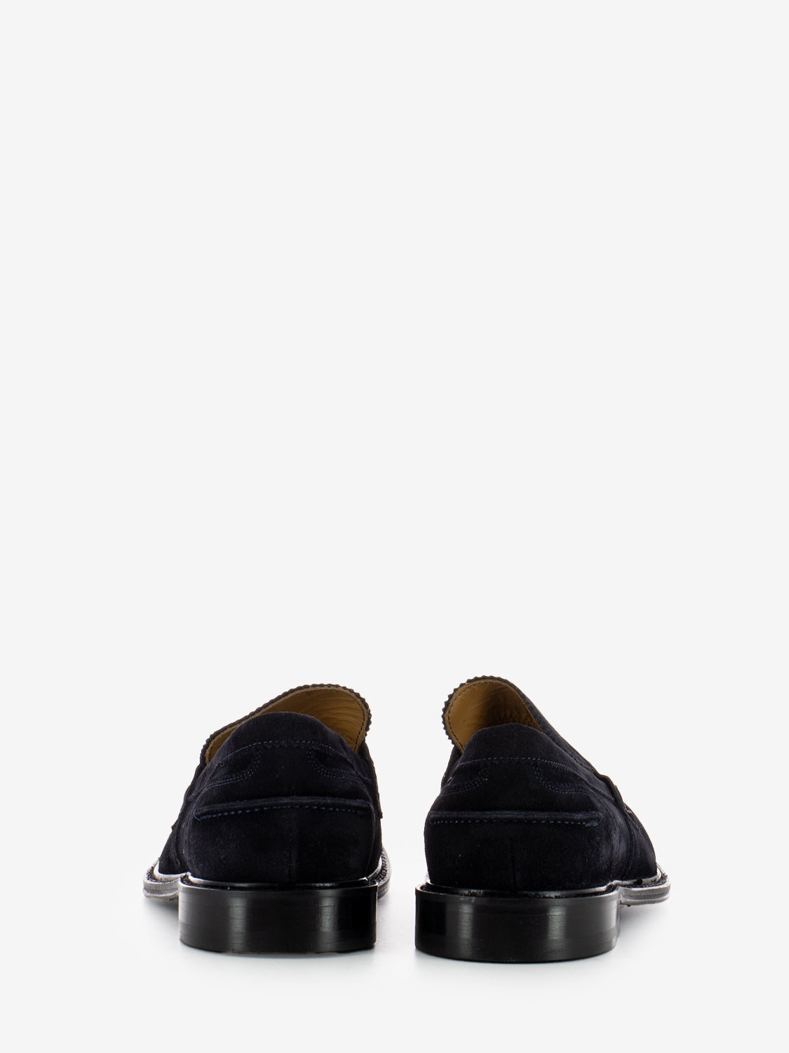 Blue suede penny loafers