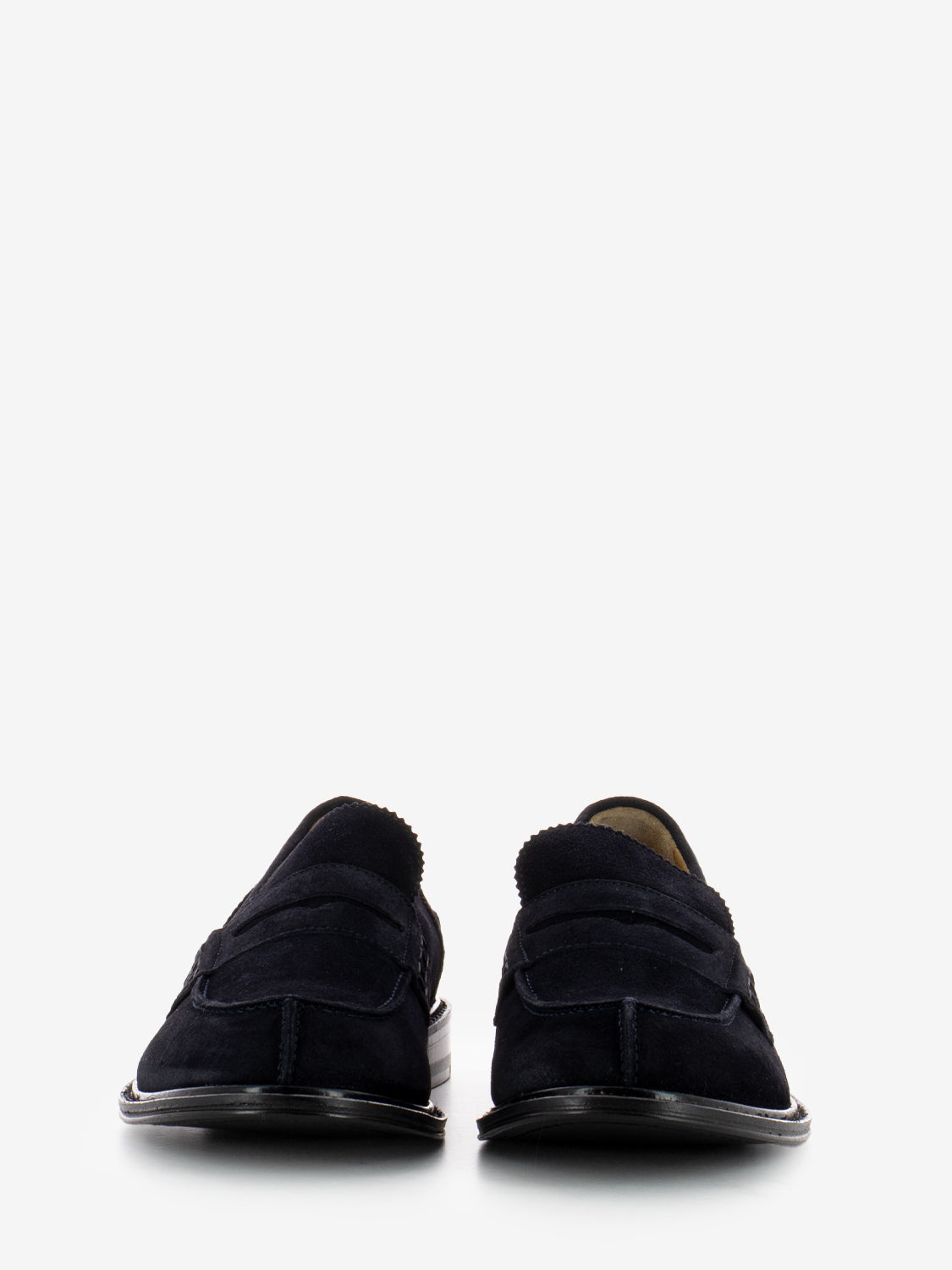 Blue suede penny loafers