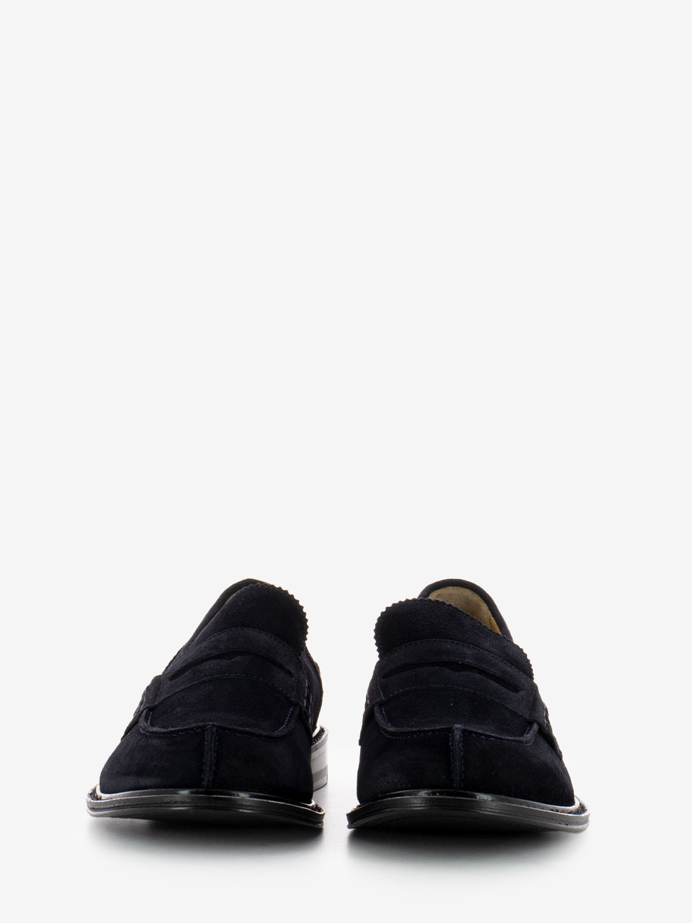 Blue suede penny loafers
