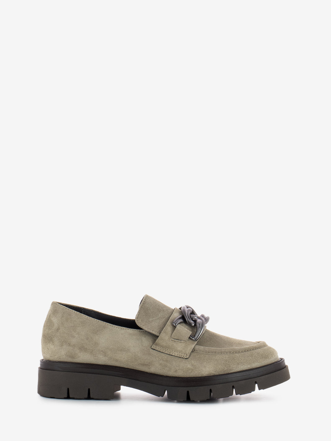Suede moccasins with metallic detail taupe