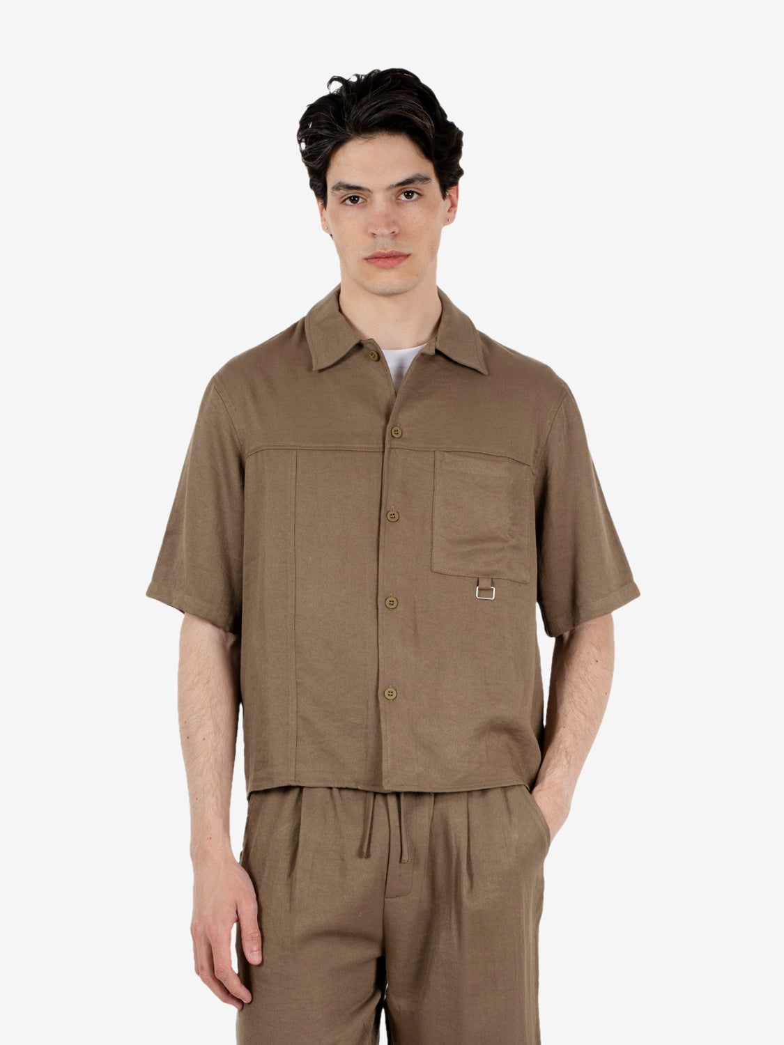 Overshirt boxfit effetto lino fango