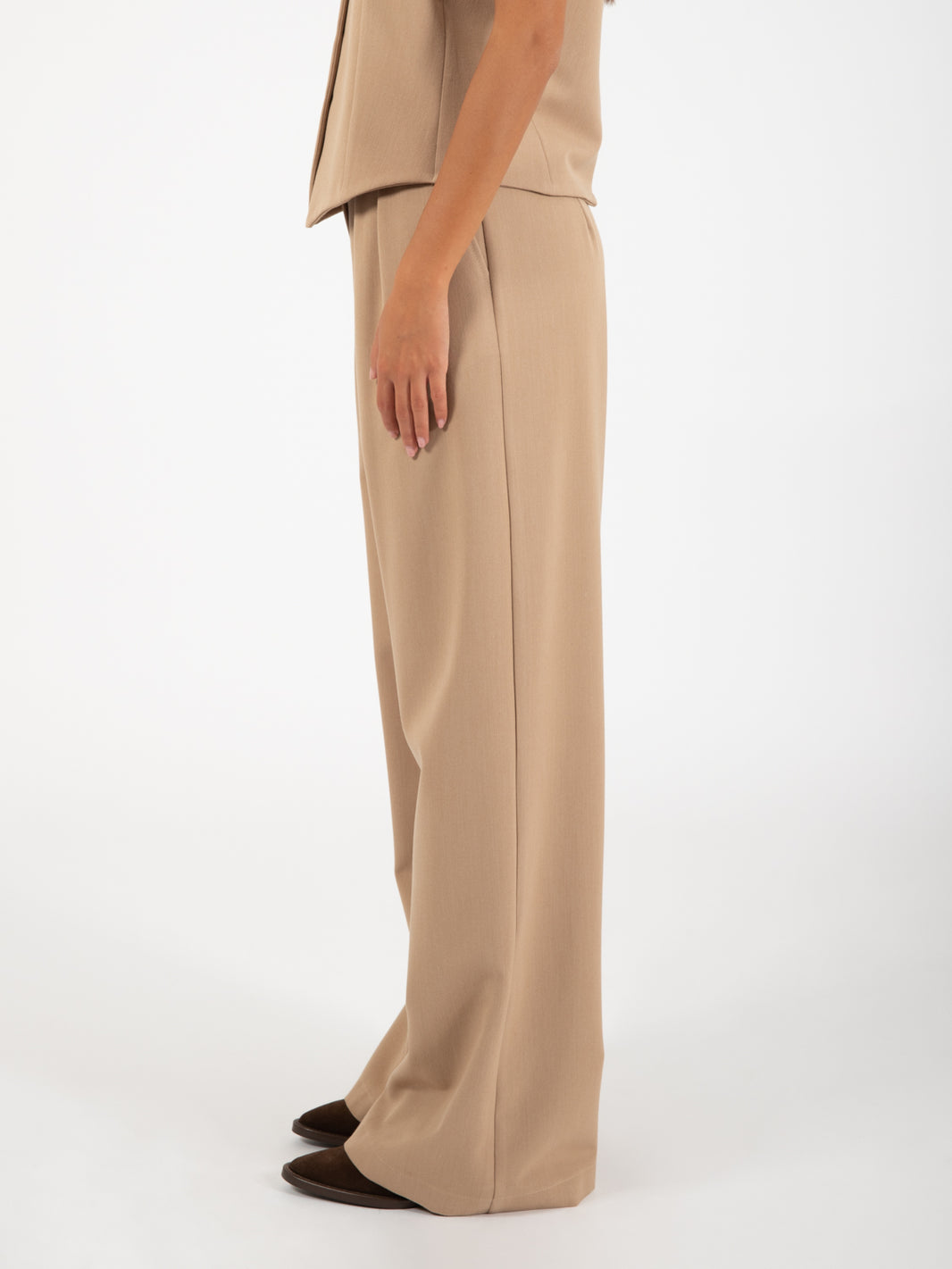 Camel double pleat palazzo trousers