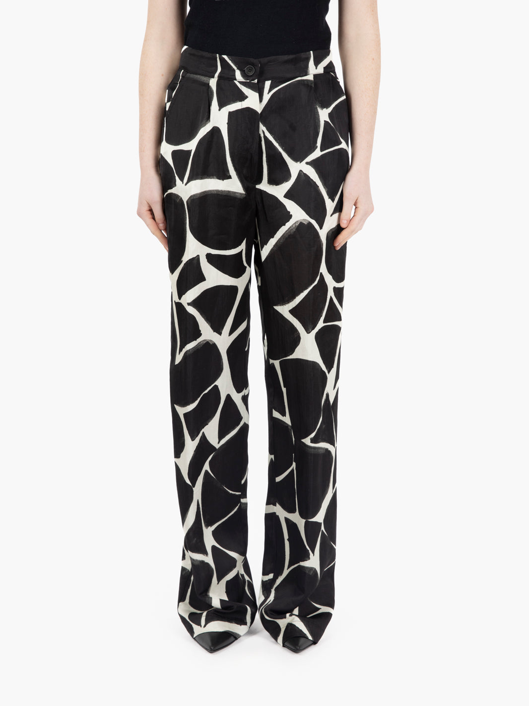 Pantalone a palazzo in raso bianco / nero