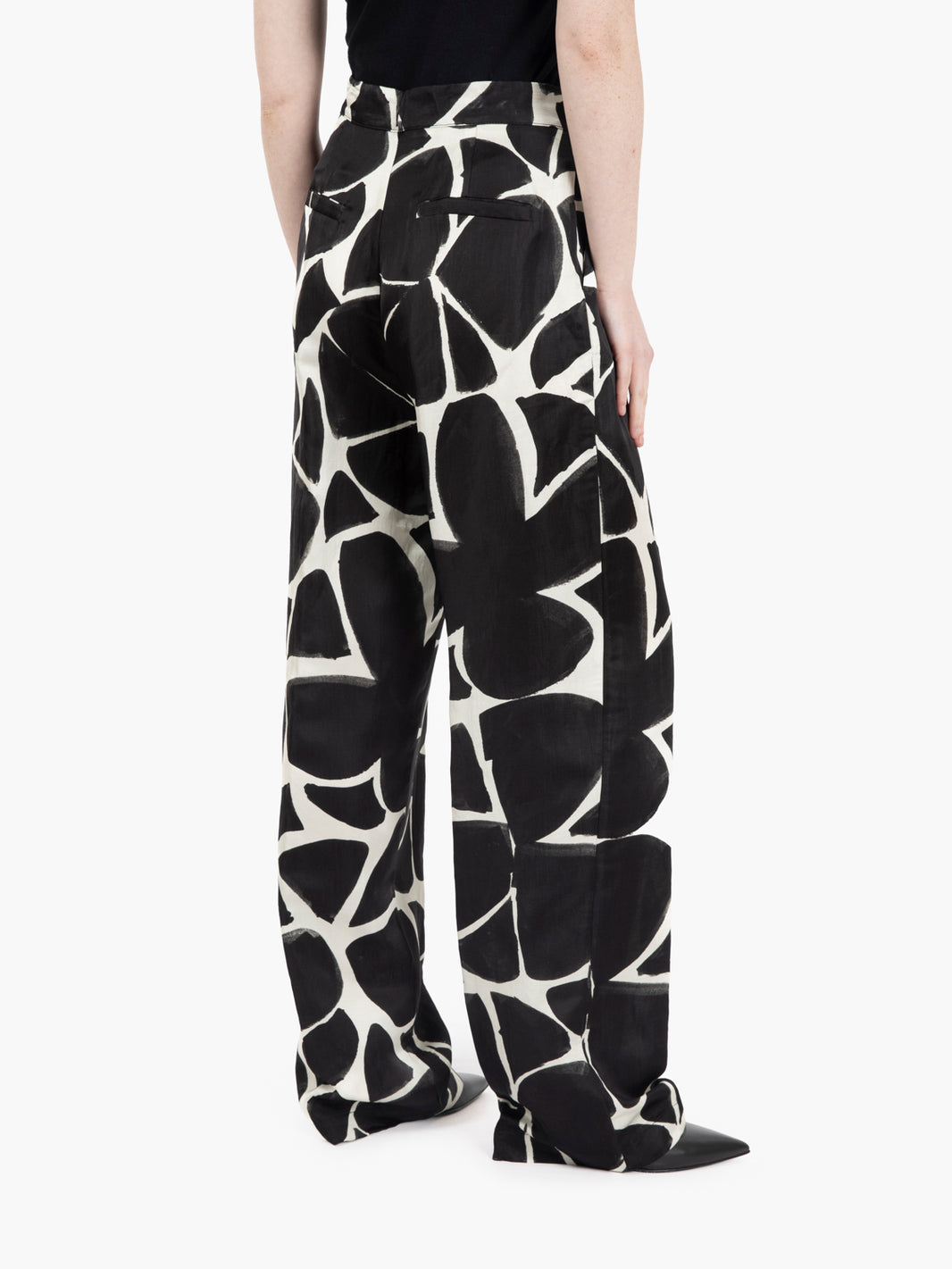 Pantalone a palazzo in raso bianco / nero