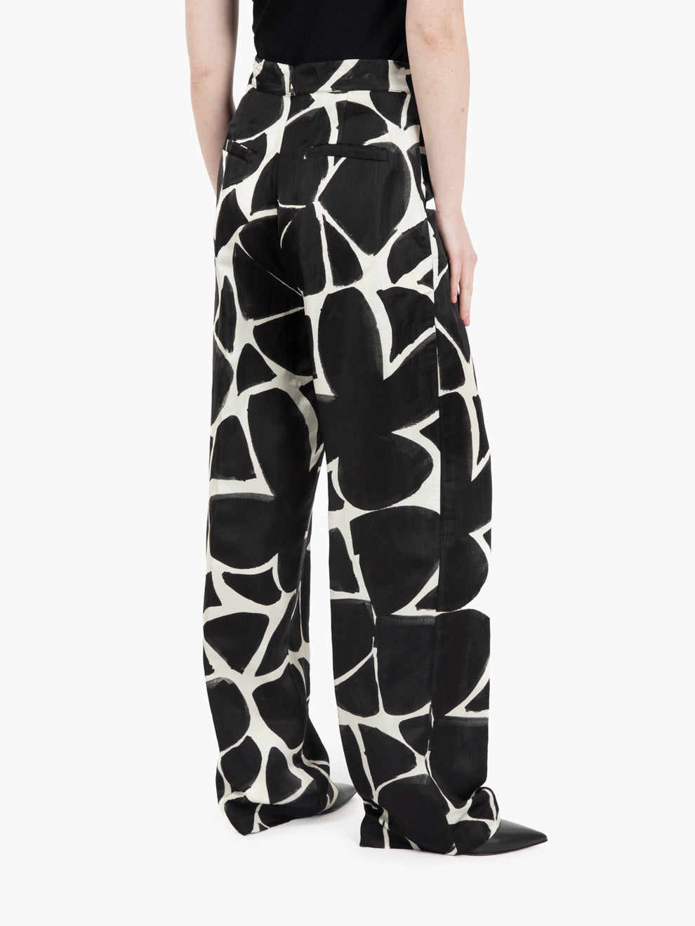 Pantalone a palazzo in raso bianco / nero